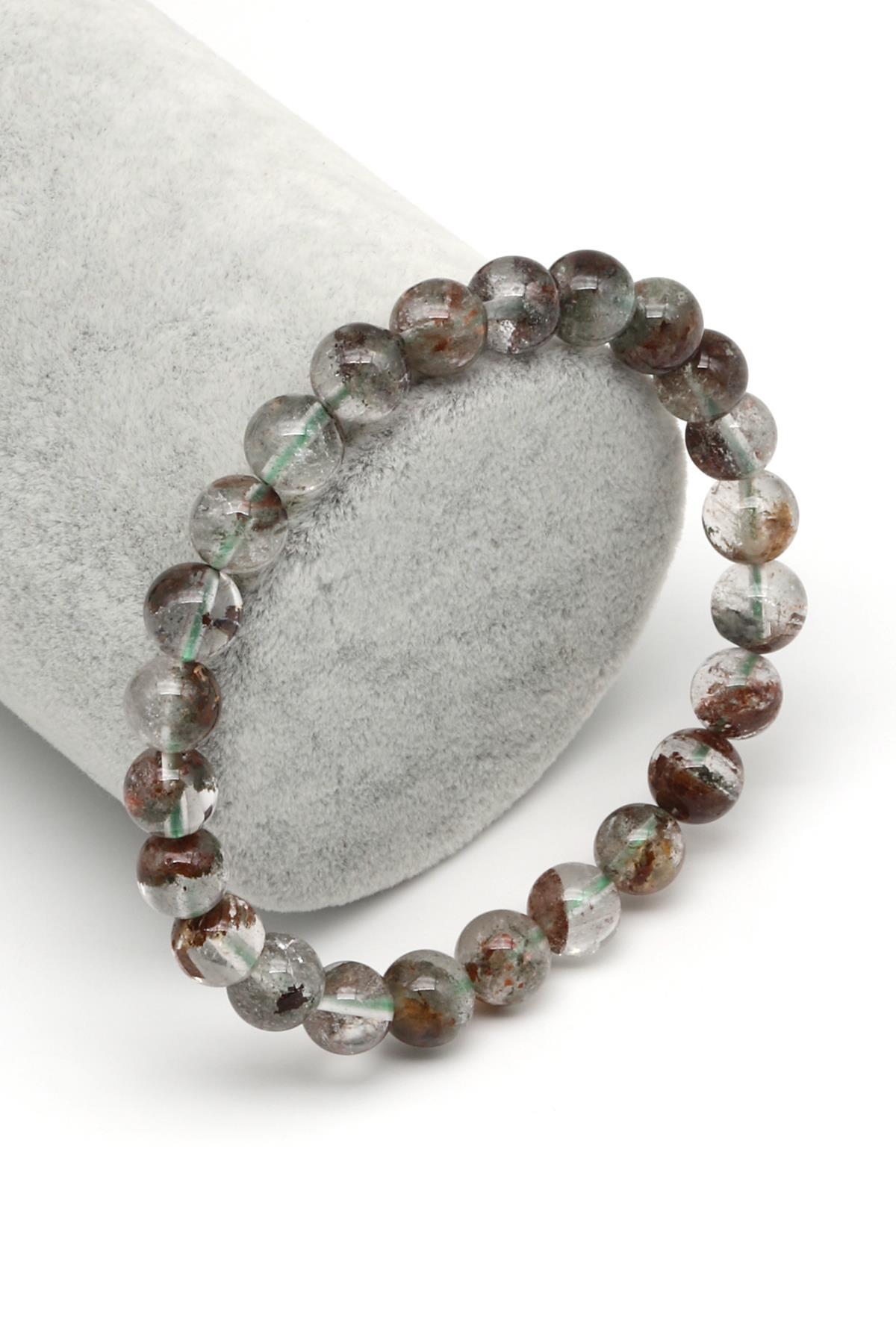 Lodolit Kuvars Doğal Taş Bileklik 7 mm Küre Kesim