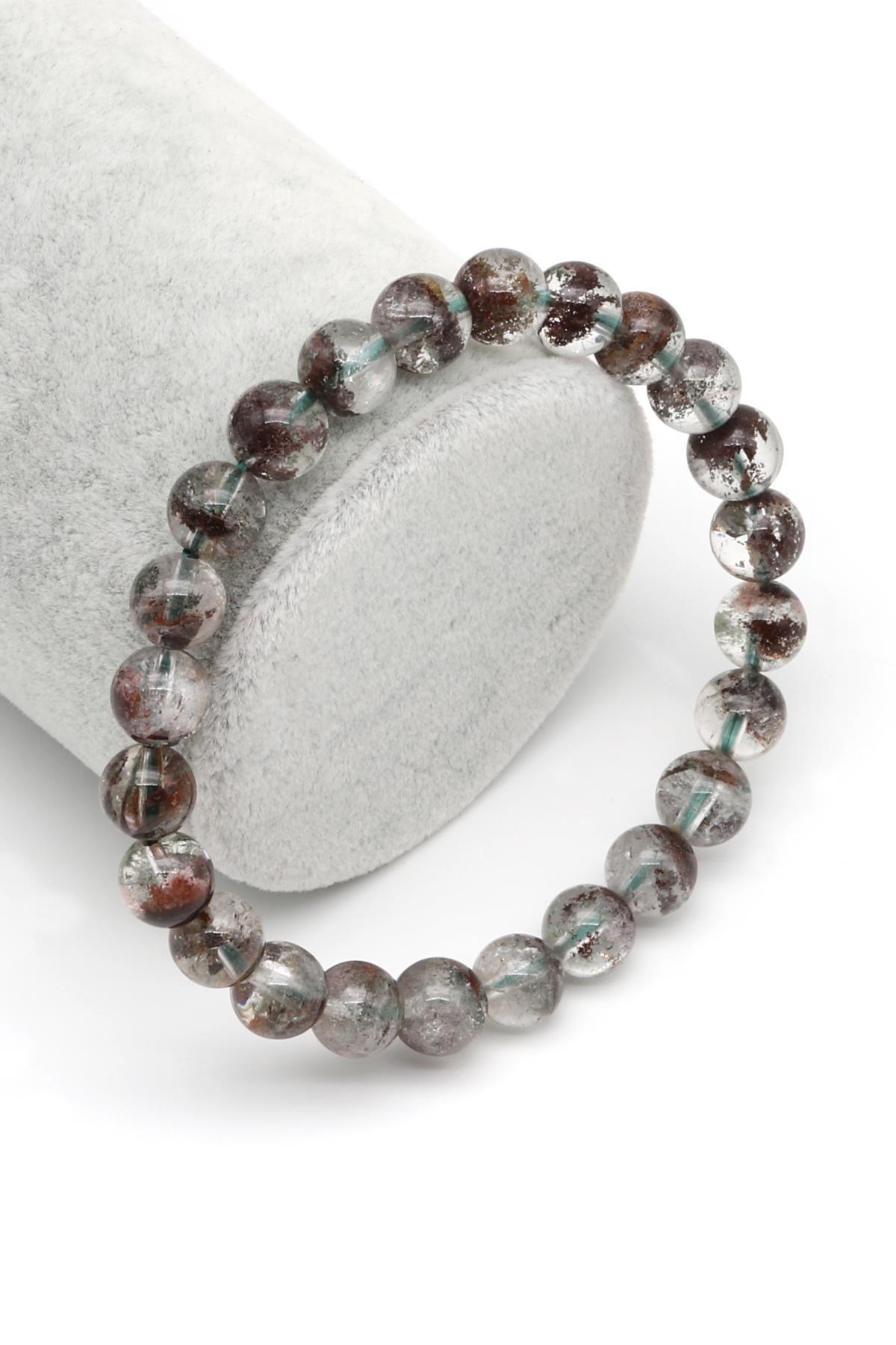 Lodolit Kuvars Doğal Taş Bileklik 8 mm Küre Kesim