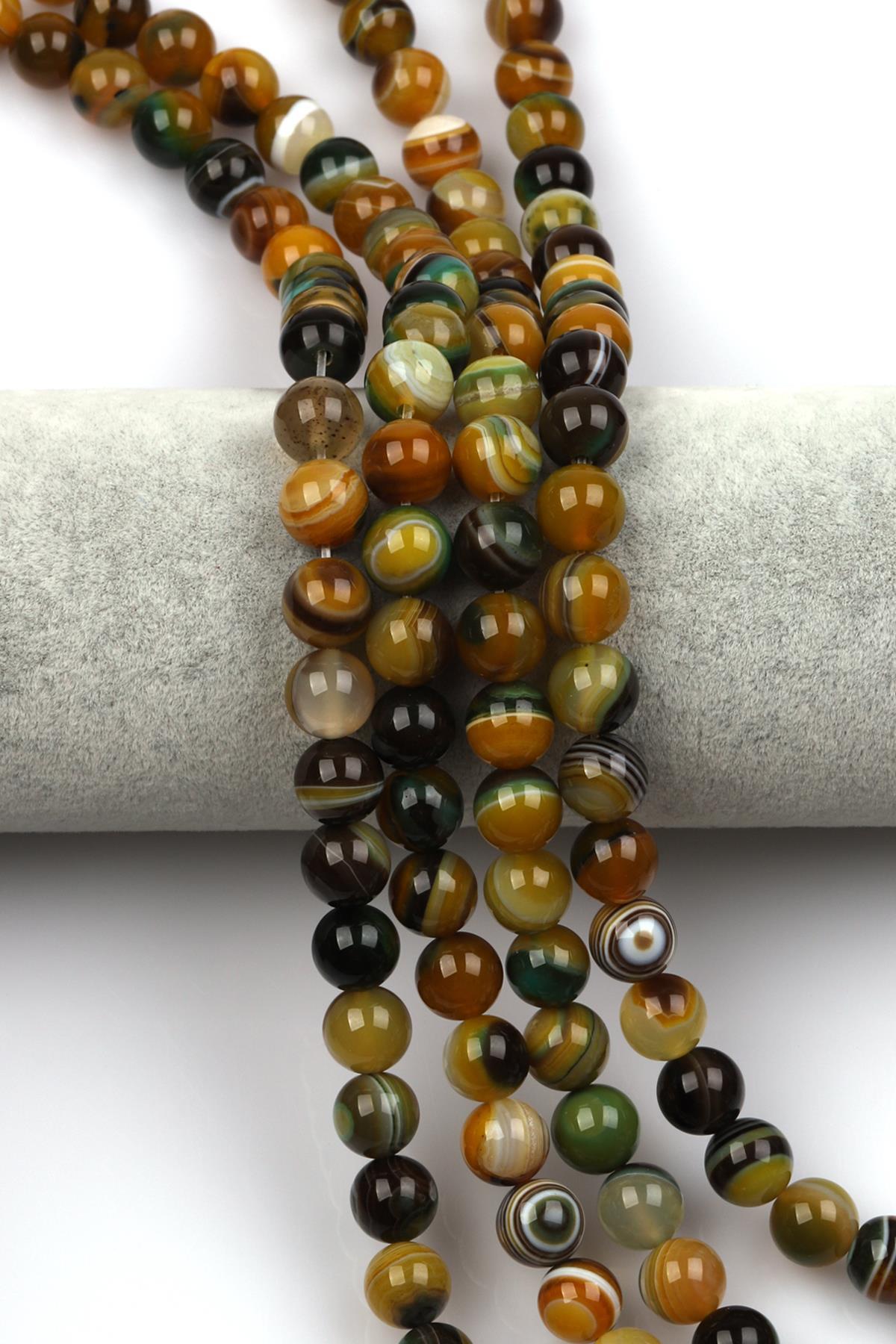 Madagaskar Akik Doğal Taş Dizi 10 mm Küre Kesim