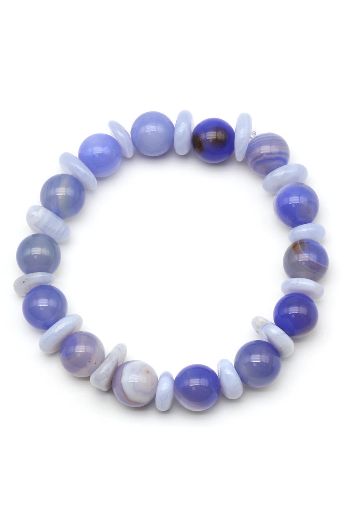 Madagaskar Akik-Kalsedon Doğal Taş Tasarım Bileklik 10 mm Küre Kesim