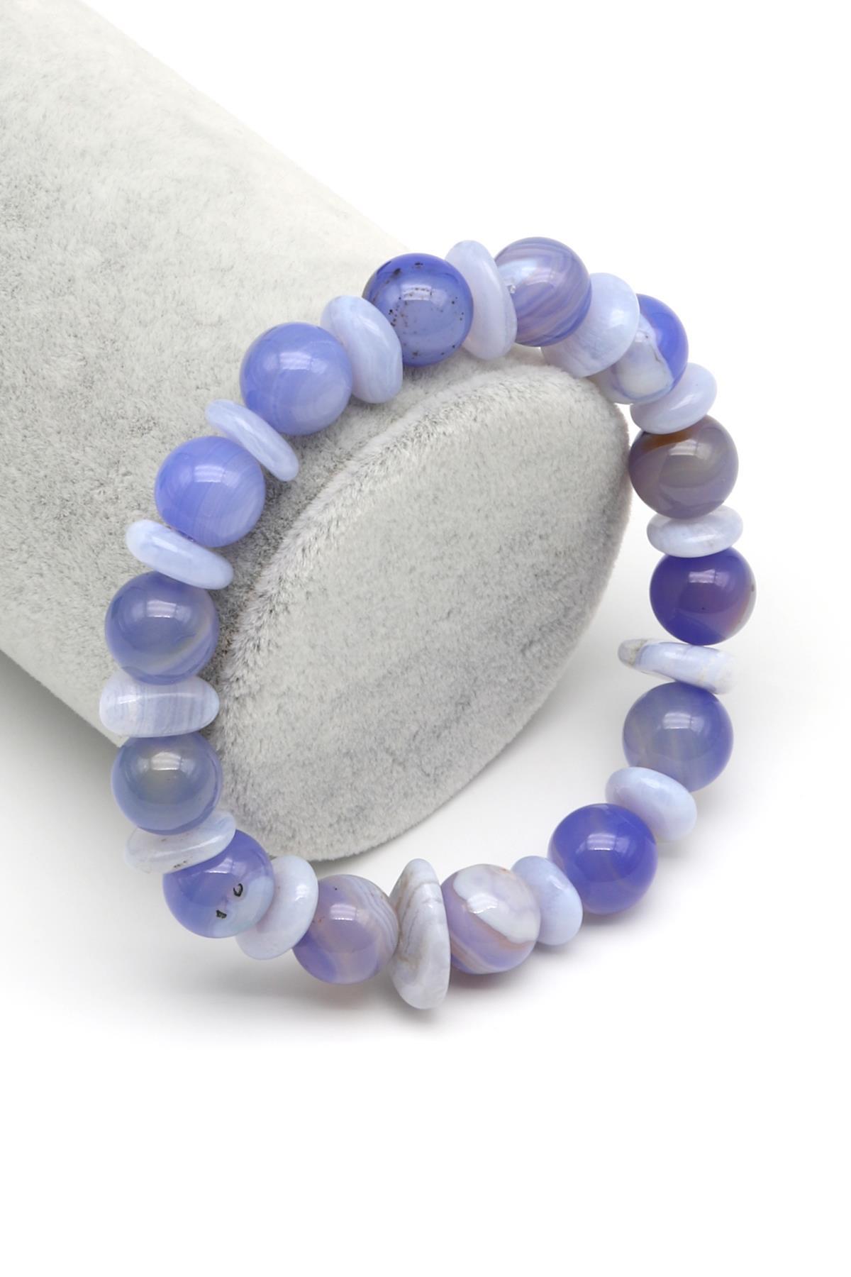 Madagaskar Akik-Kalsedon Doğal Taş Tasarım Bileklik 10 mm Küre Kesim