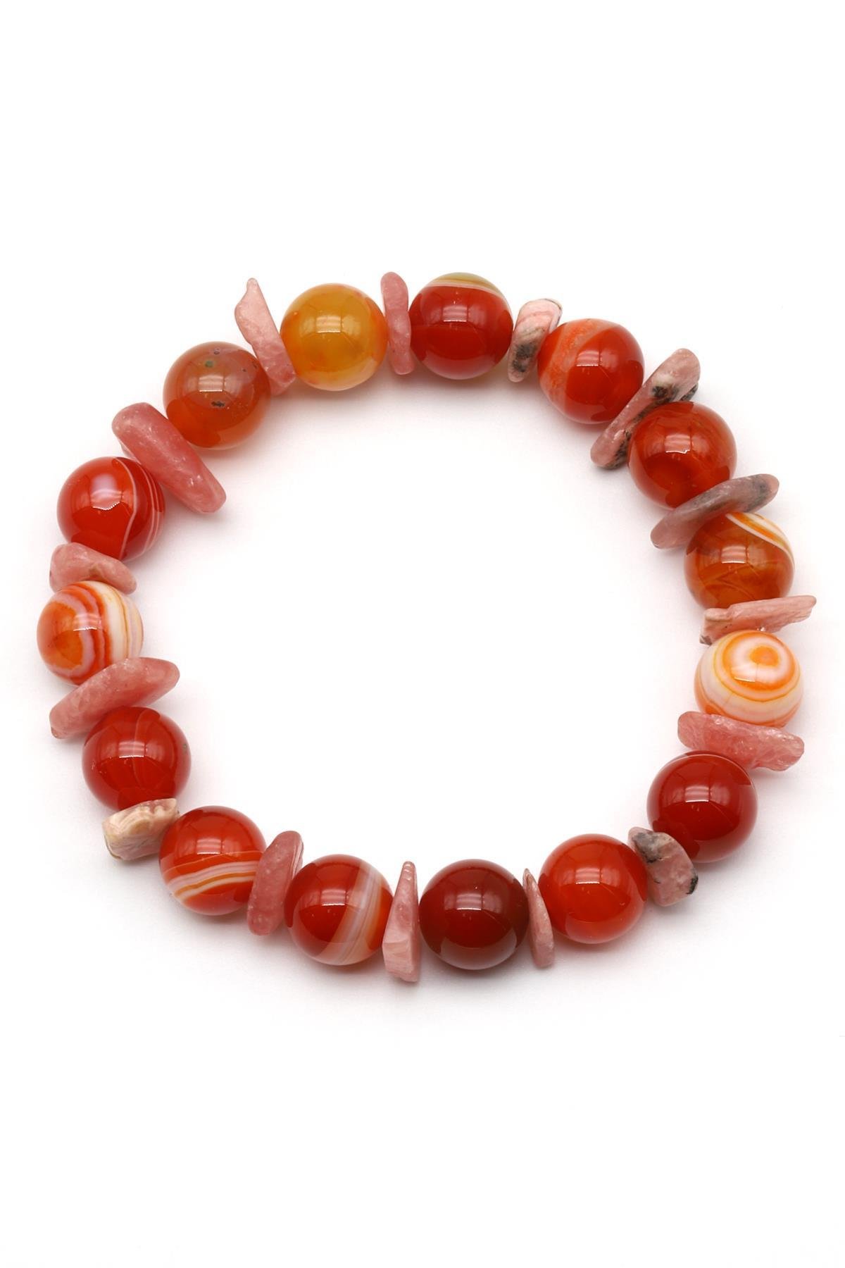 Madagaskar Akik-Rodokrozit Doğal Taş Tasarım Bileklik 10 mm Küre Kesim