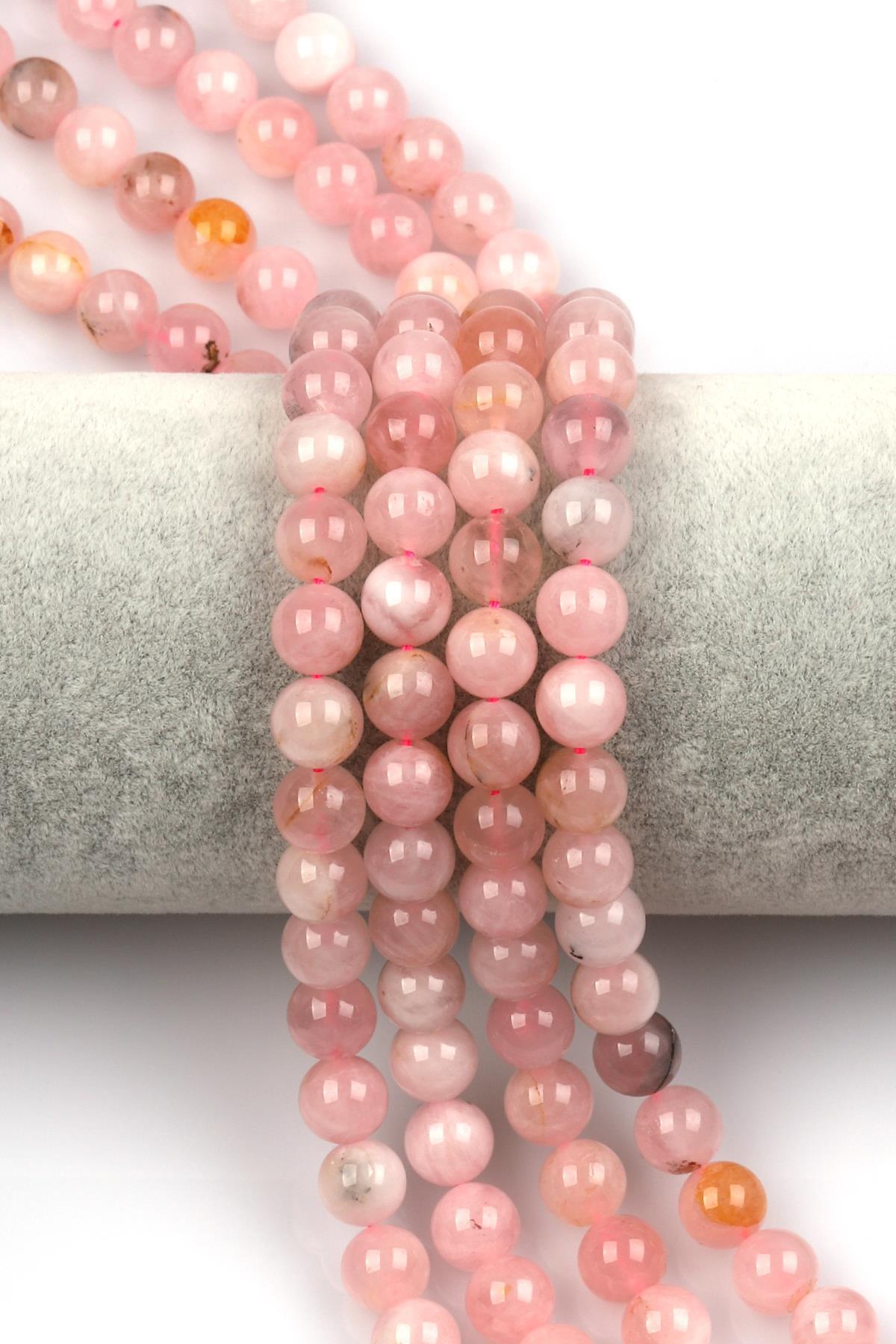 Madagaskar Pembe Kuvars ( AB Kalite ) Doğal Taş Dizi 8 mm Küre Kesim