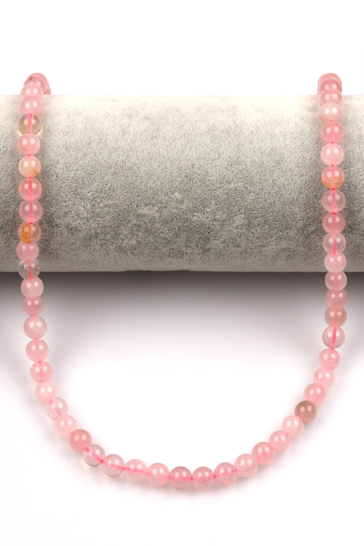 Madagaskar Pembe Kuvars ( AB Kalite ) Doğal Taş Dizi 6 mm Küre Kesim