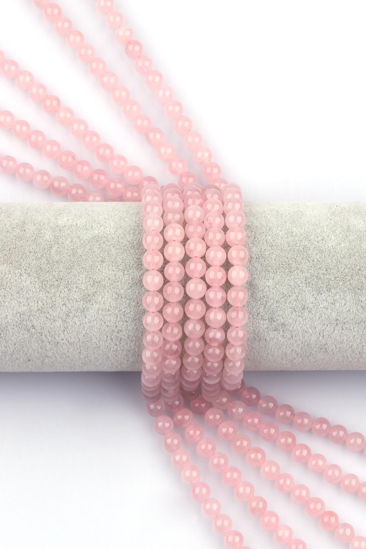 Madagaskar Pembe Kuvars Doğal Taş Dizi 6 mm Küre Kesim