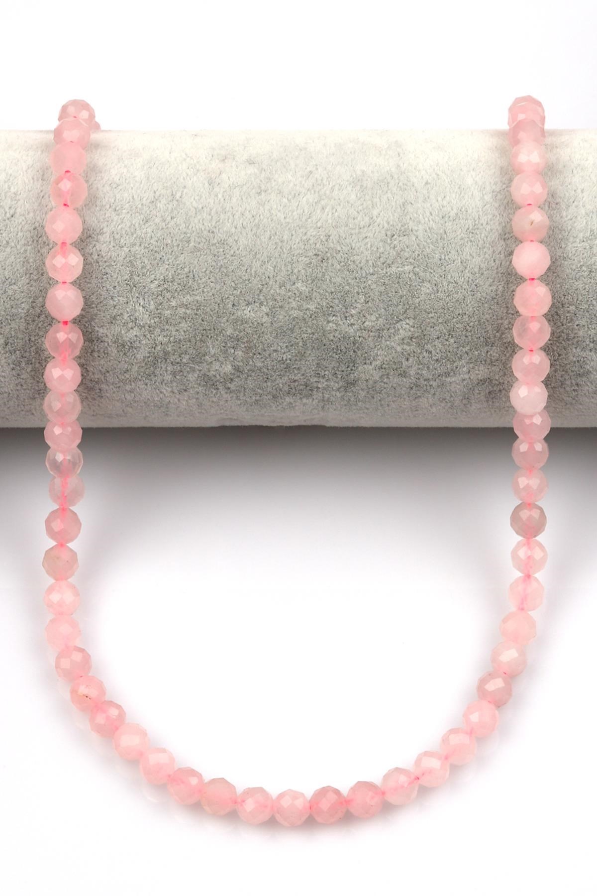 Madagaskar Pembe Kuvars Doğal Taş Dizi 6 mm Fasetli Küre Kesim