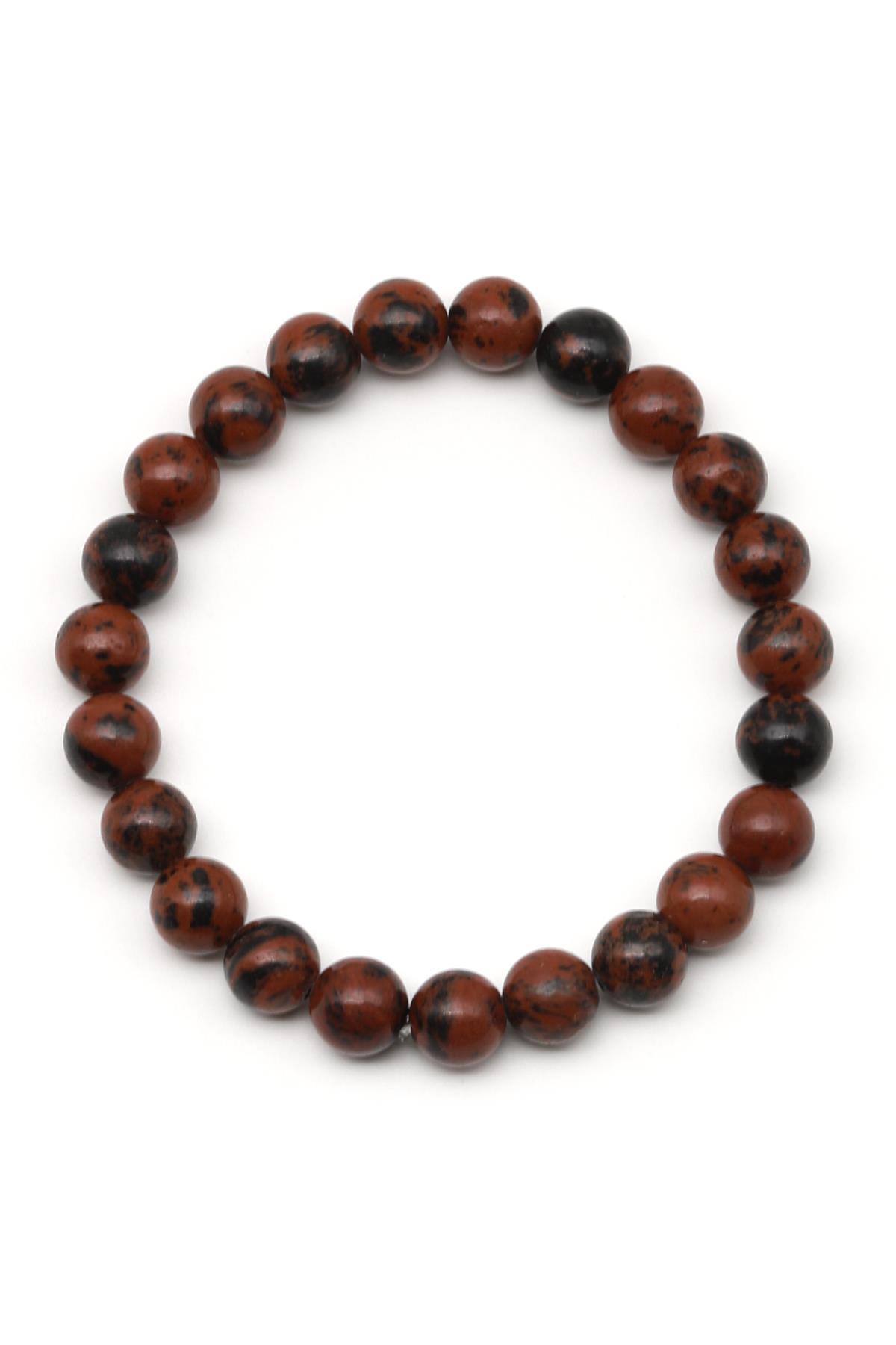 Mahogany Obsidyen Doğal Taş Bileklik 8 mm Küre Kesim