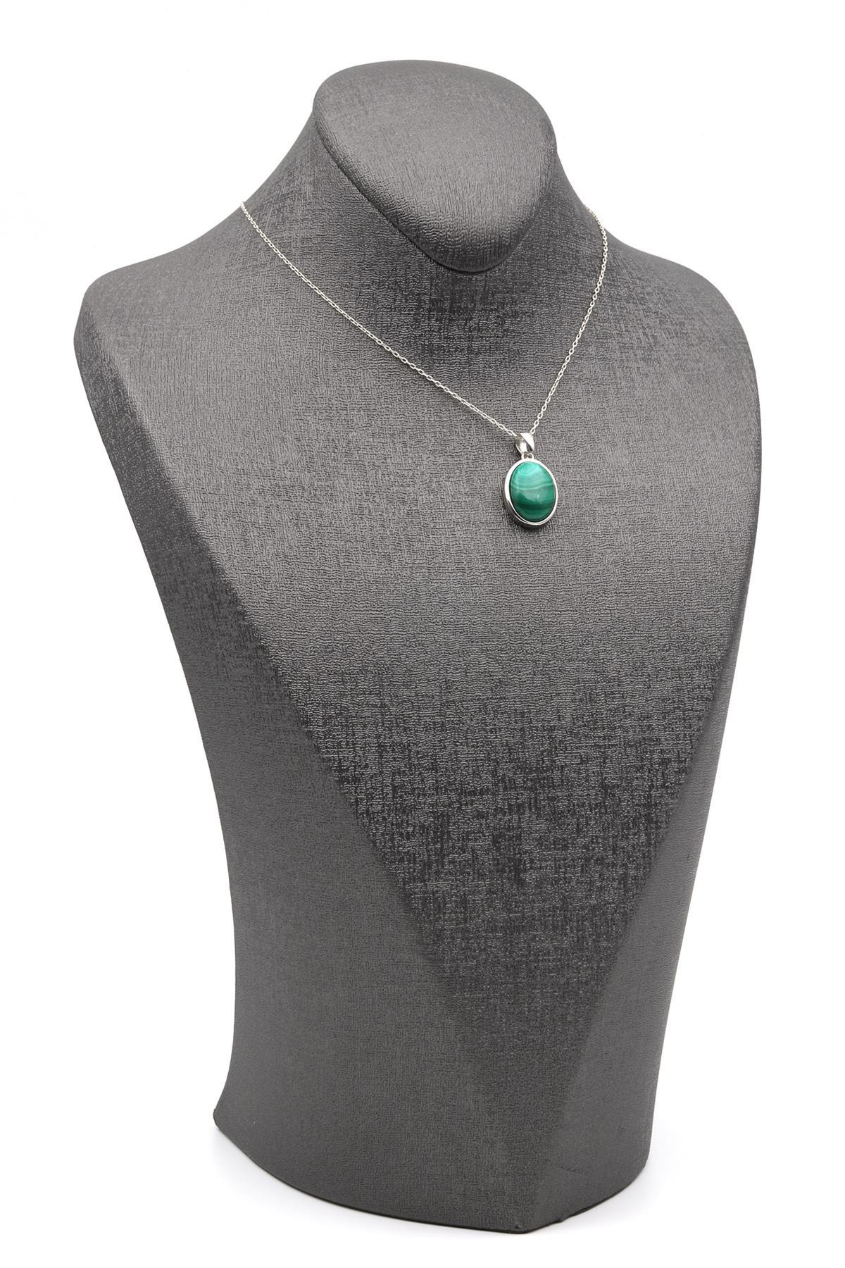 Malakit Doğal Taş 925 Ayar Gümüş Kolye