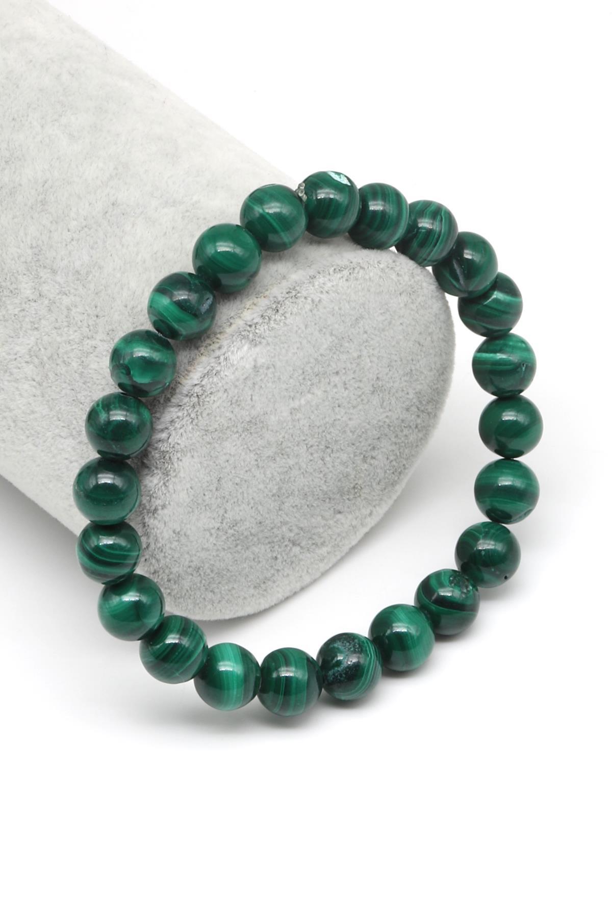 Malakit Doğal Taş Bileklik 8 mm Küre Kesim