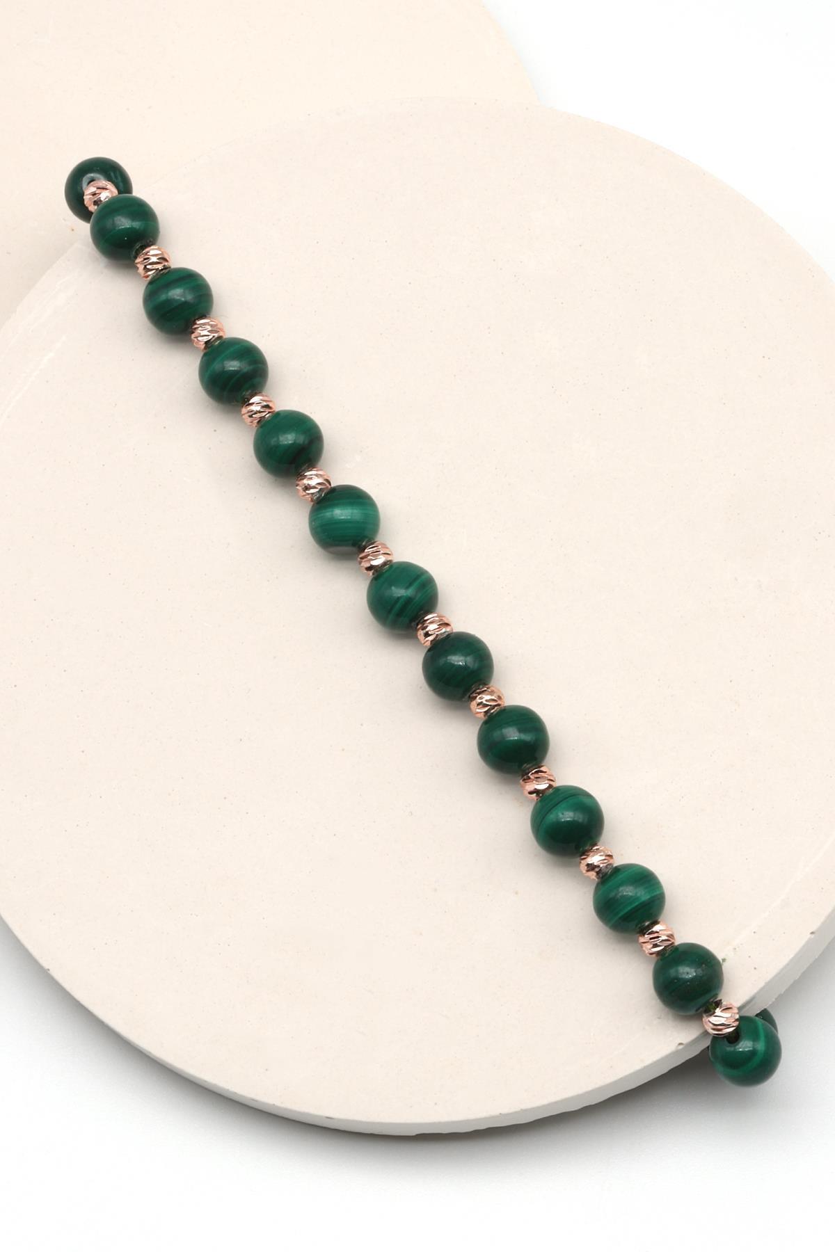 Malakit Doğal Taş Makrome Örme Bileklik Küre Kesim