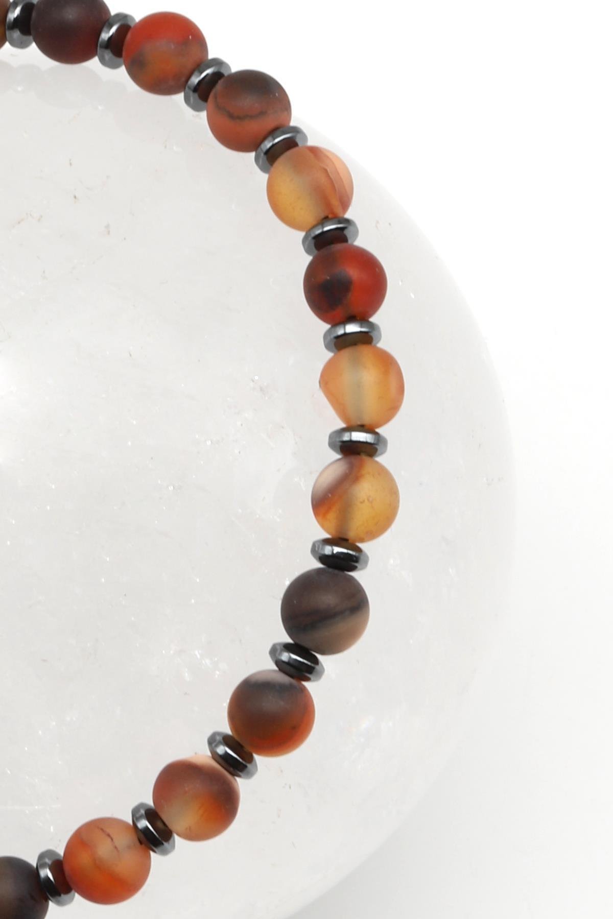 Mat Akik Doğal Taş Makrome Örme Bileklik Küre Kesim