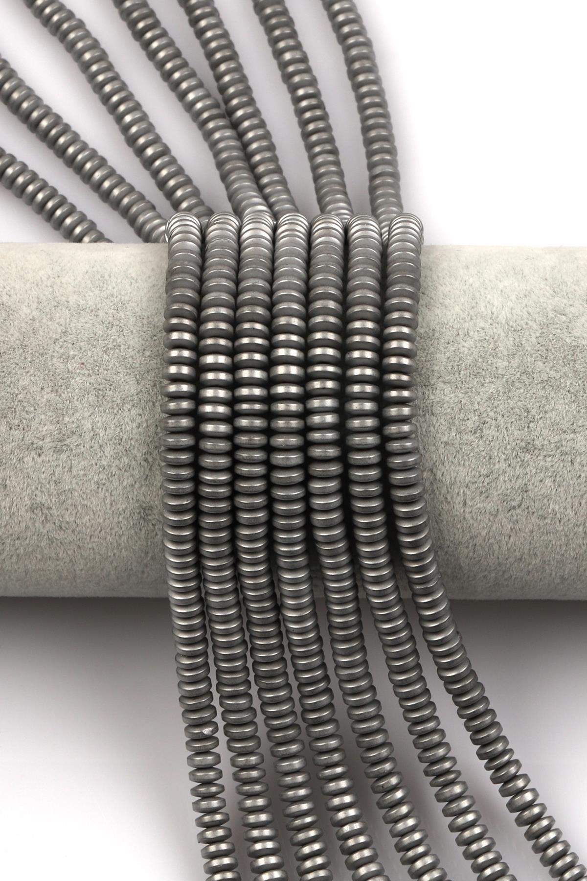 Mat Gri Renkli Hematit Dizi 2 x 5 mm Rondel Kesim