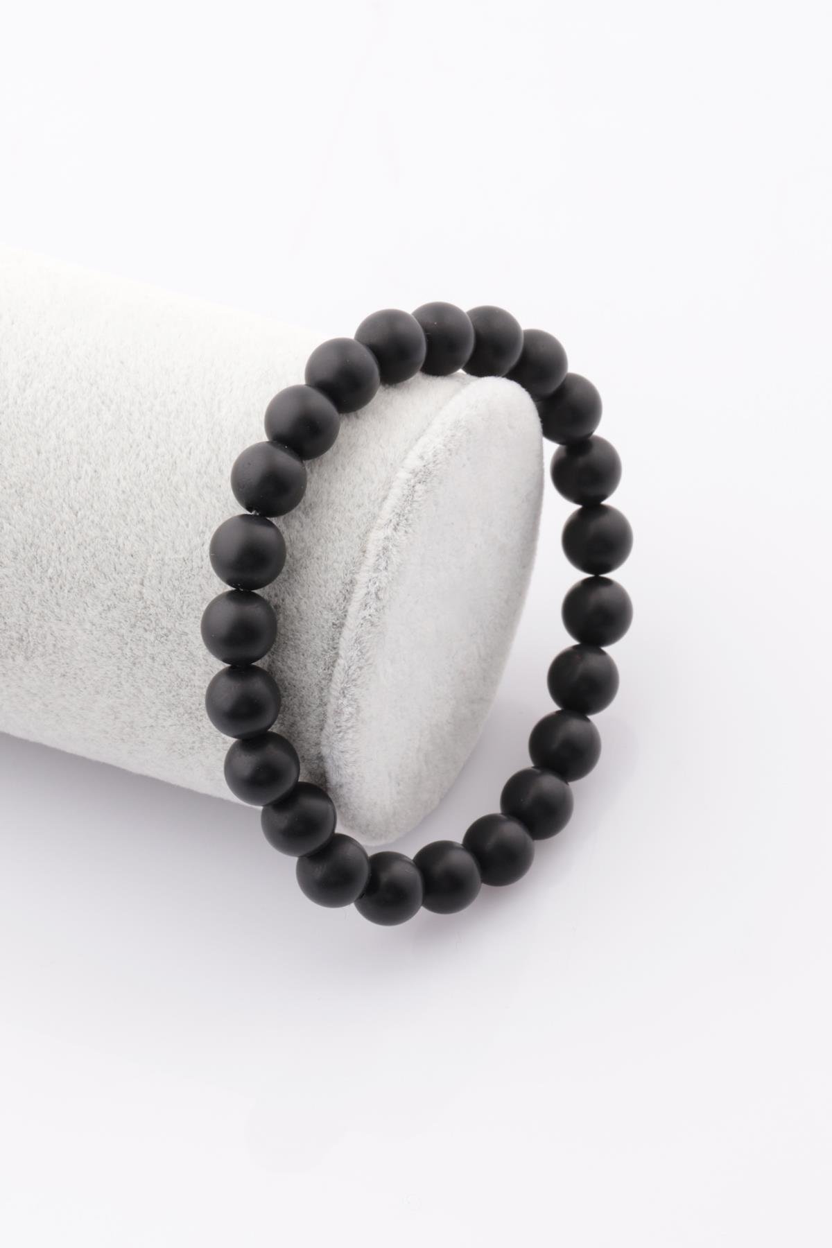 Mat Oniks Doğal Taş Bileklik 8 mm Küre Kesim