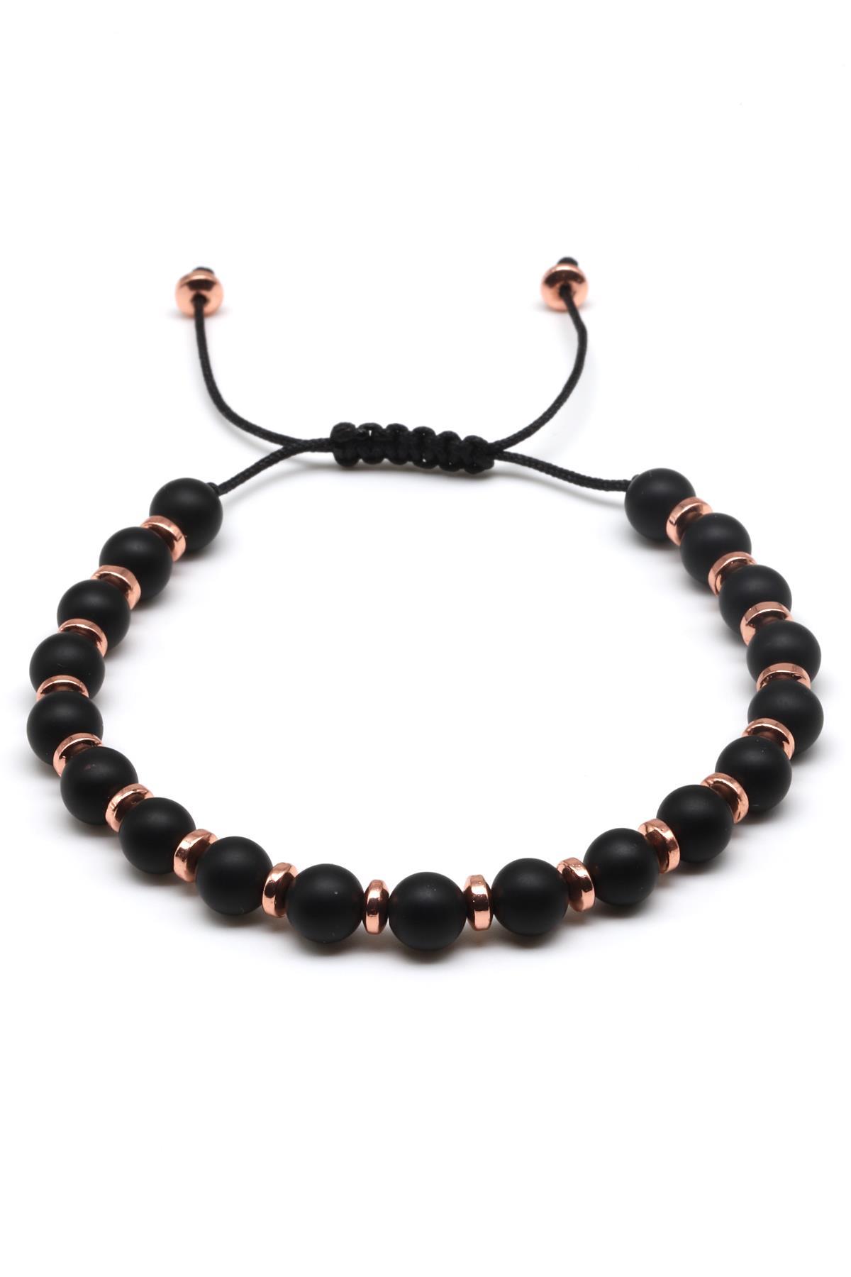 Mat Oniks Doğal Taş Makrome Örme Bileklik Küre Kesim