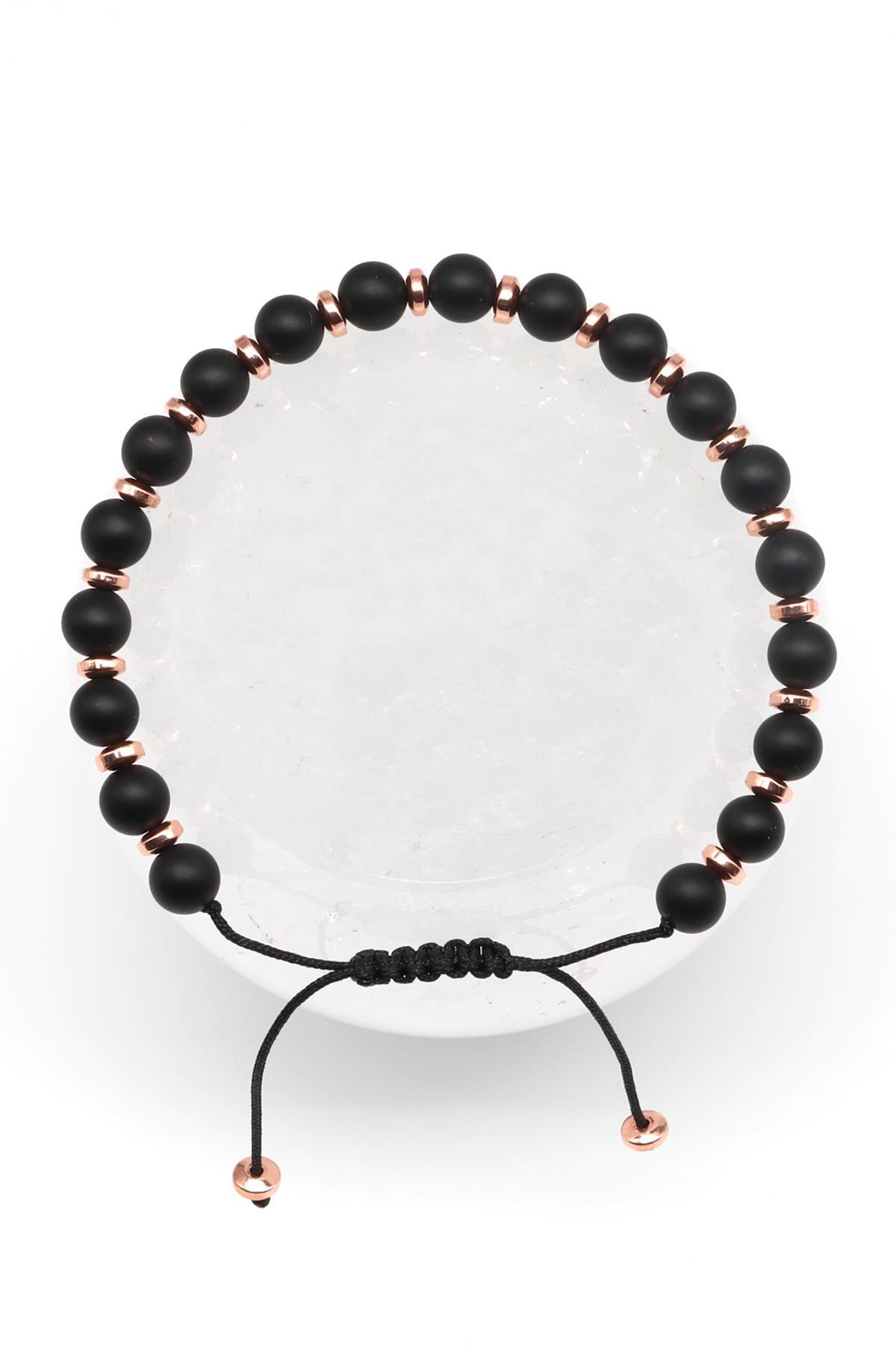 Mat Oniks Doğal Taş Makrome Örme Bileklik Küre Kesim