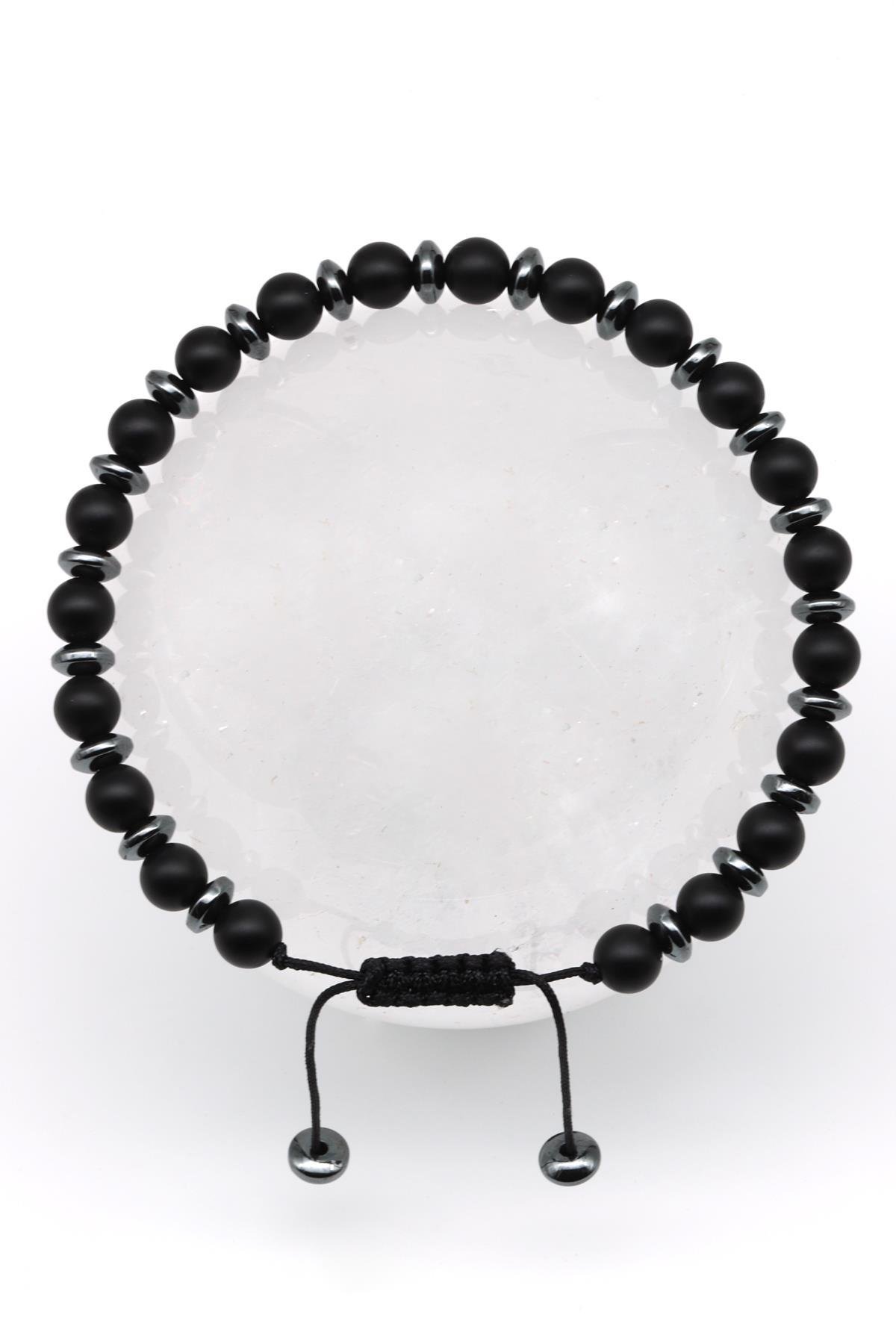 Mat Oniks Doğal Taş Makrome Örme Bileklik