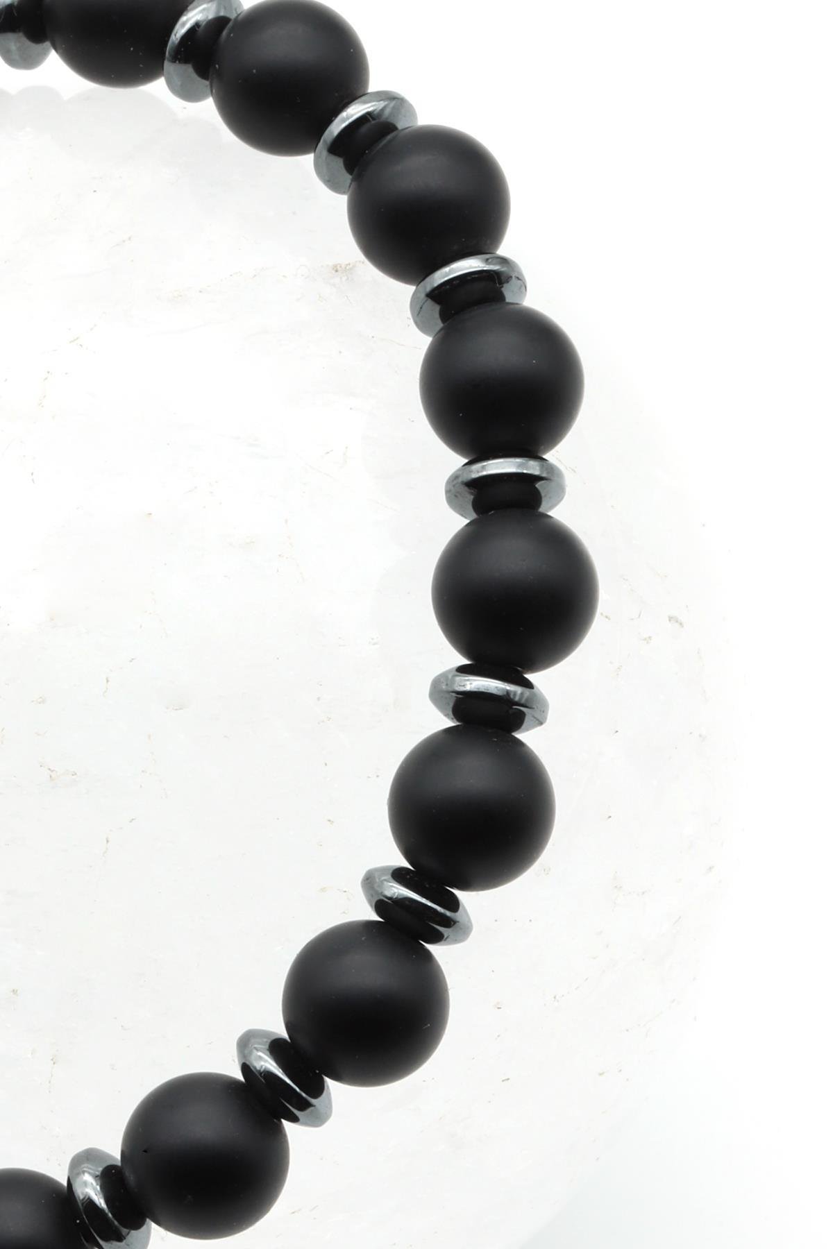 Mat Oniks - Hematit Doğal Taş Makrome Örme Bileklik