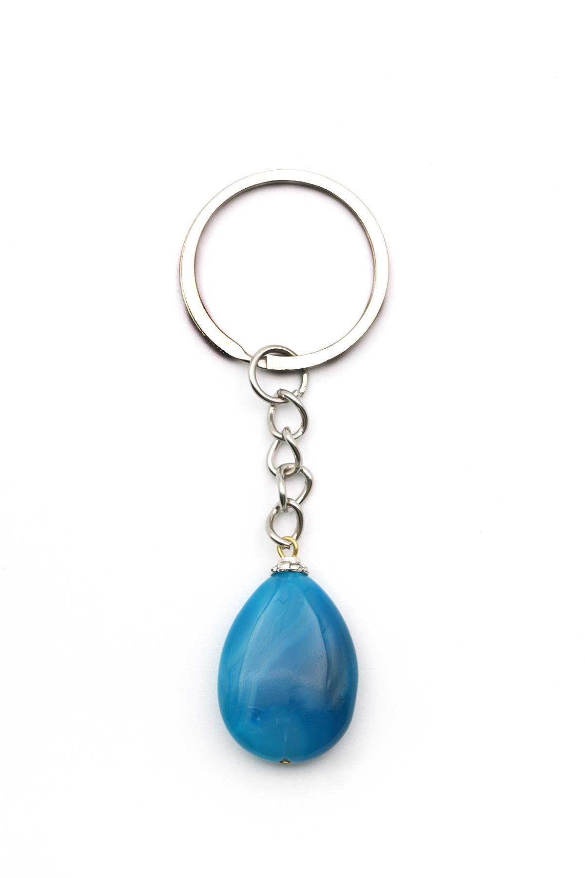 Mavi Akik Doğal Taş Damla Model Anahtarlık