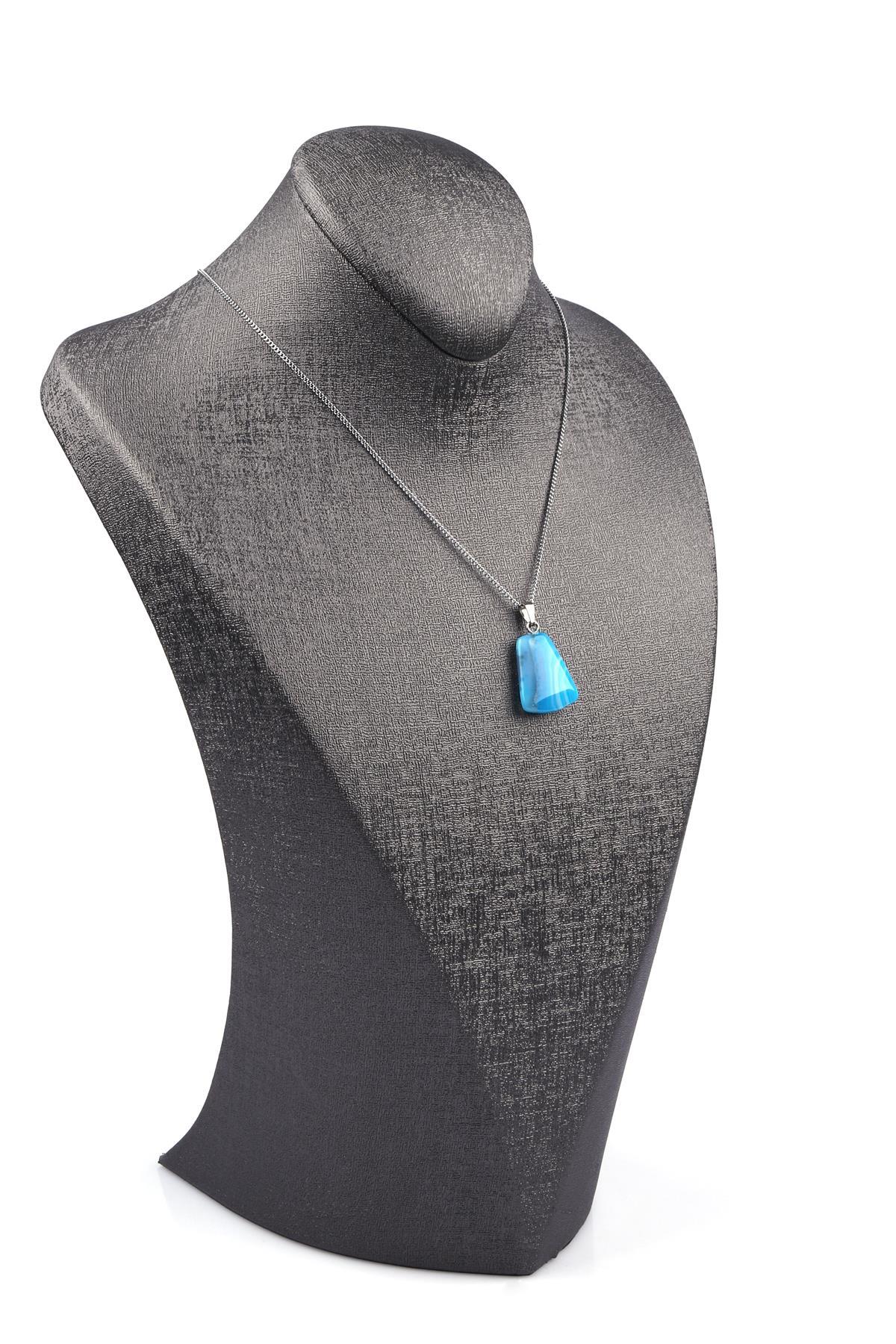 Mavi Akik Doğal Taş Kolye