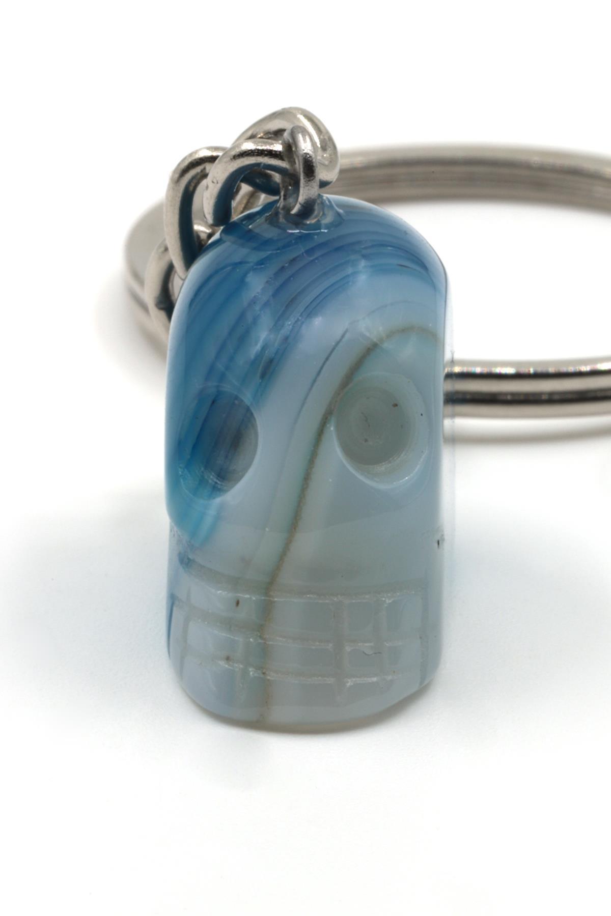 Mavi Akik Doğal Taş Kuru Kafa Model Anahtarlık