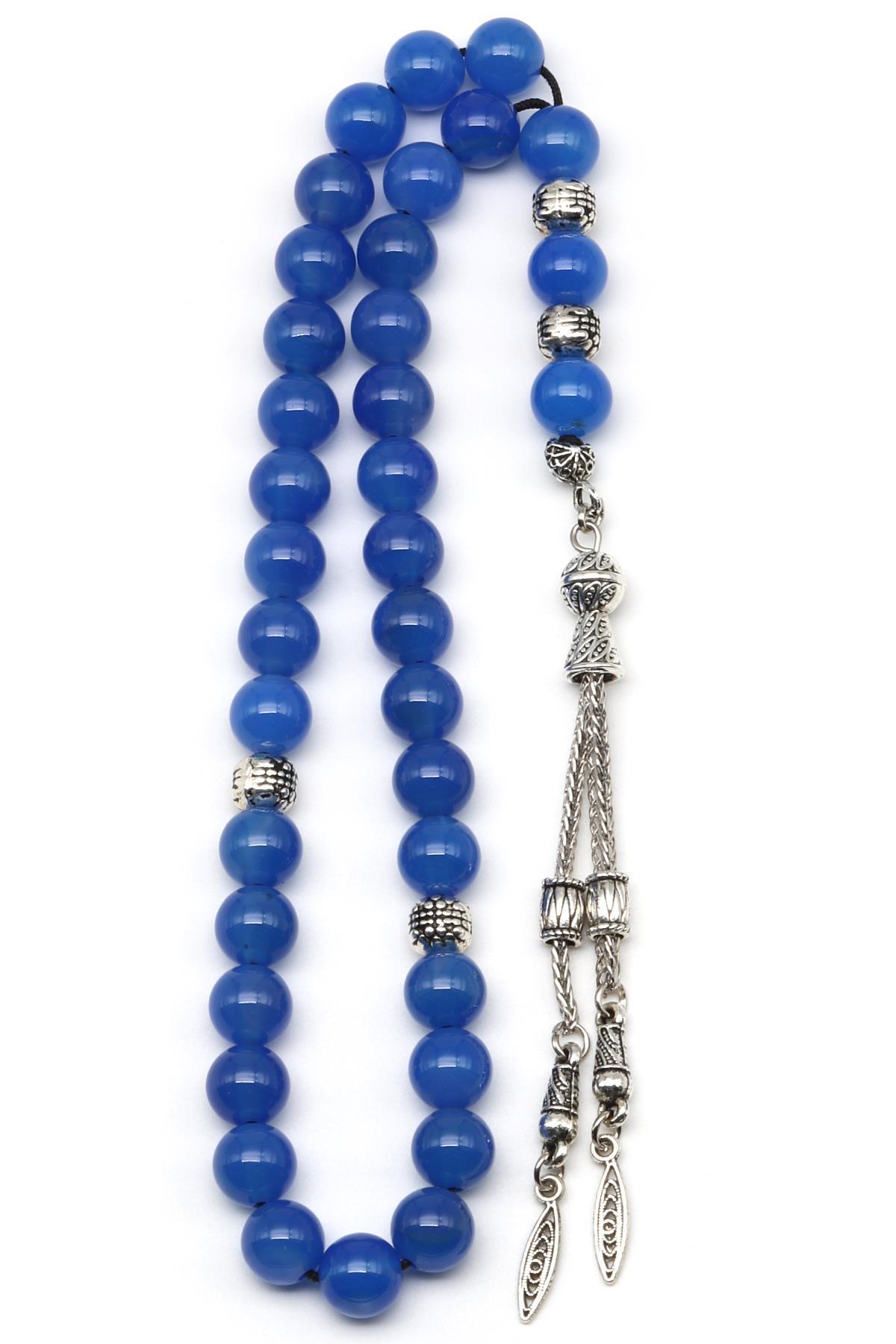 Mavi Akik Doğal Taş Tesbih 8 mm Küre Kesim