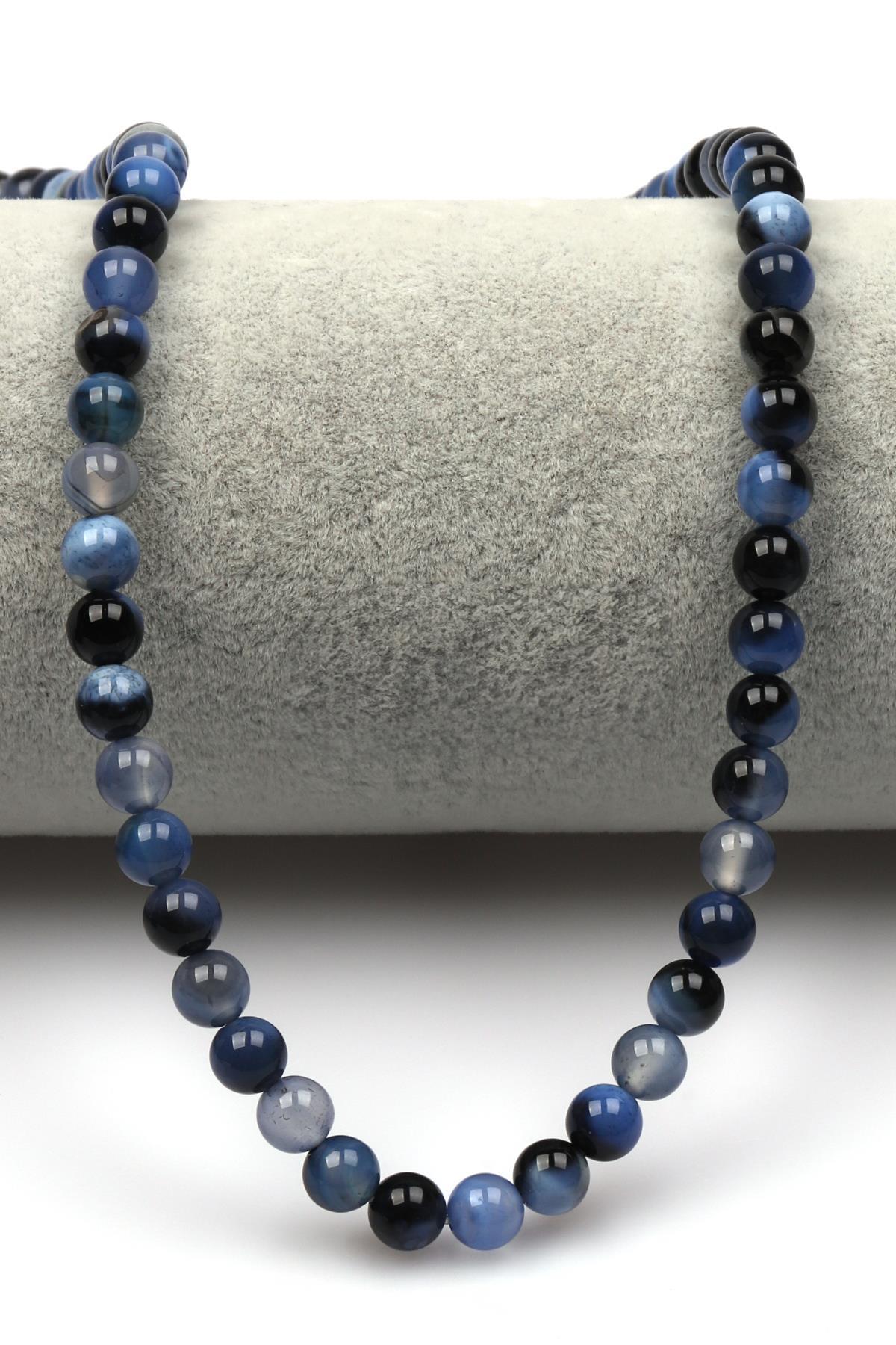 Mavi Akik Doğaltaş Dizi 6 mm Küre Kesim