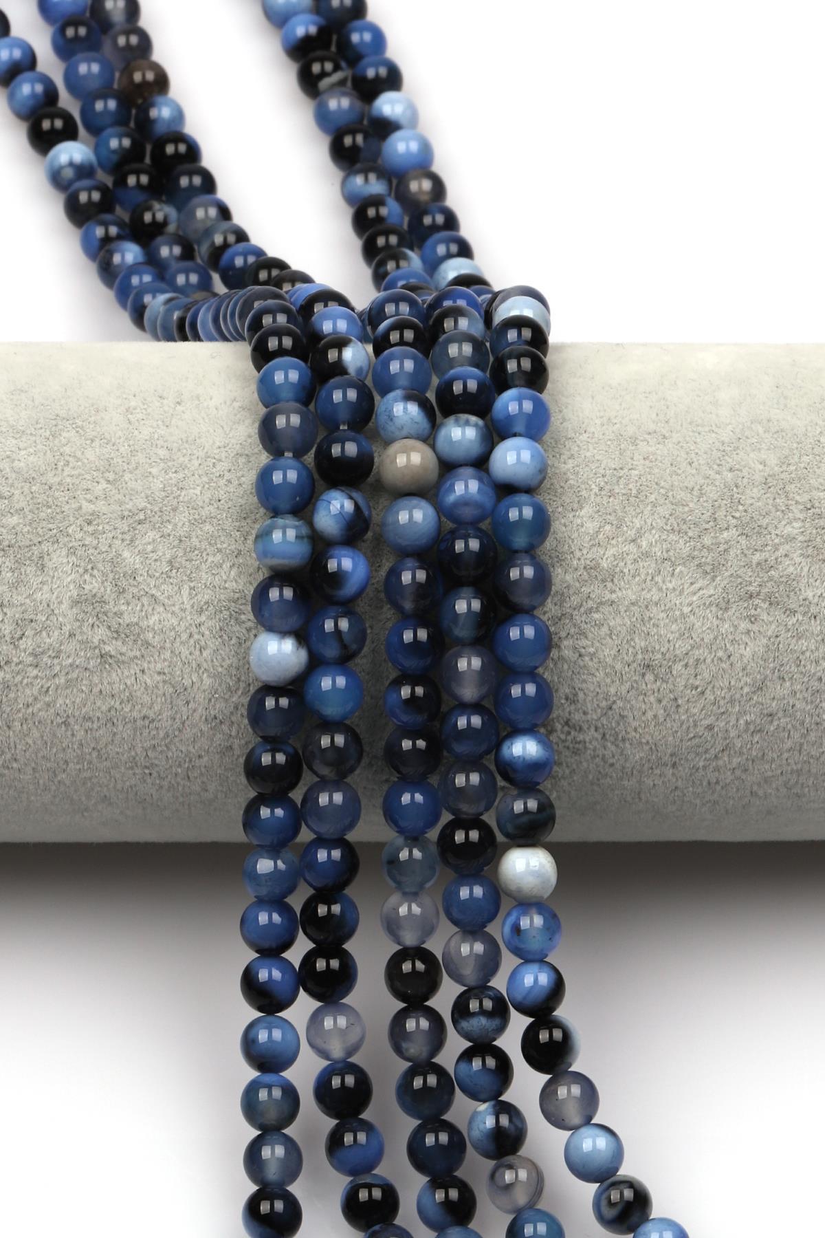 Mavi Akik Doğaltaş Dizi 6 mm Küre Kesim