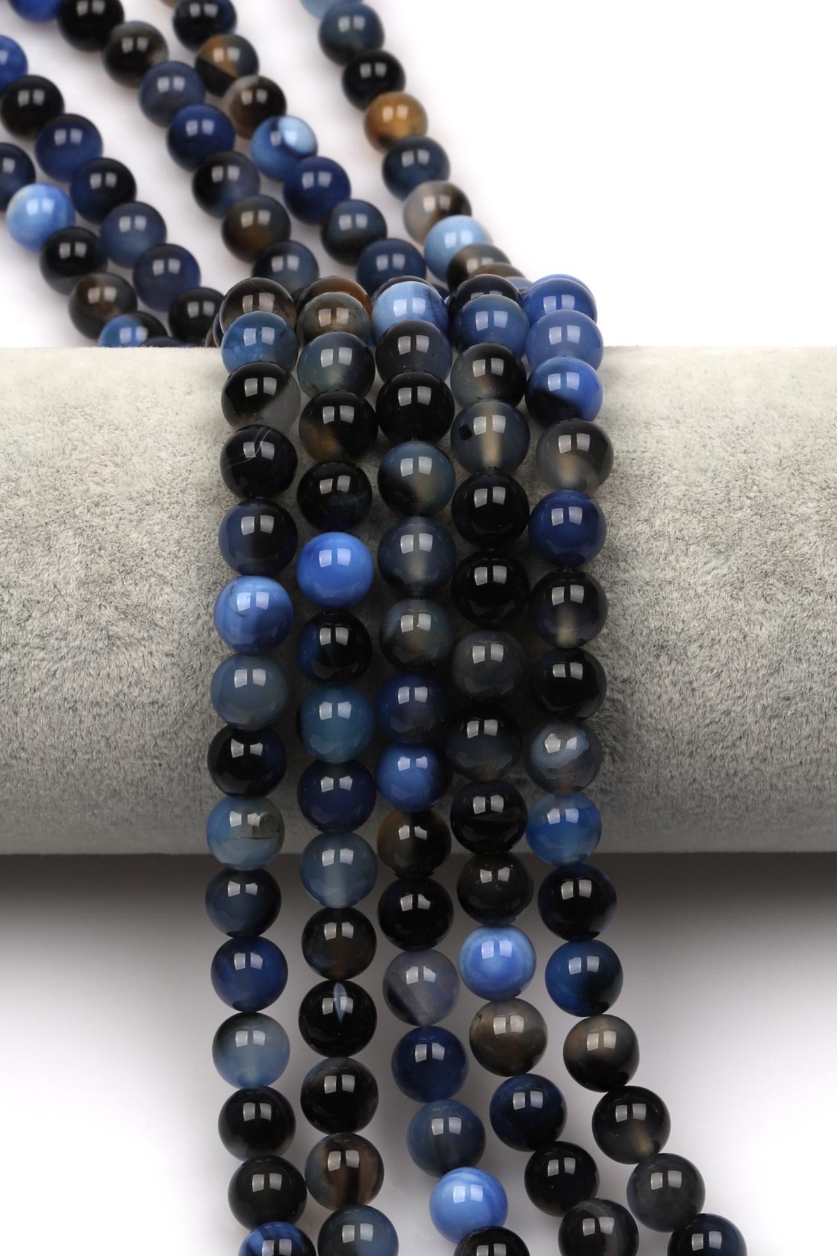 Mavi Akik Doğaltaş Dizi 8 mm Küre Kesim