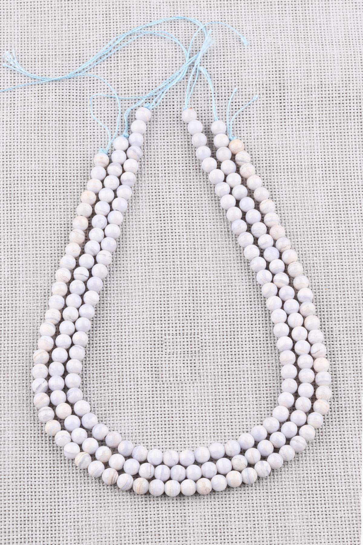 Mavi Dantelli Akik Doğal Taş Dizi 7 mm Küre Kesim