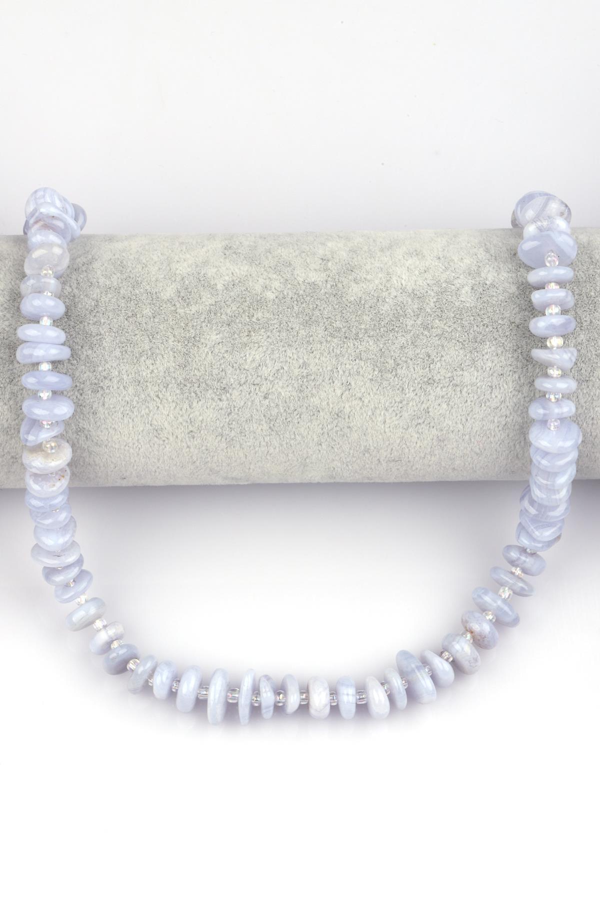 Mavi Dantelli Akik Doğal Taş Saçaklı Kırıktaş Dizi