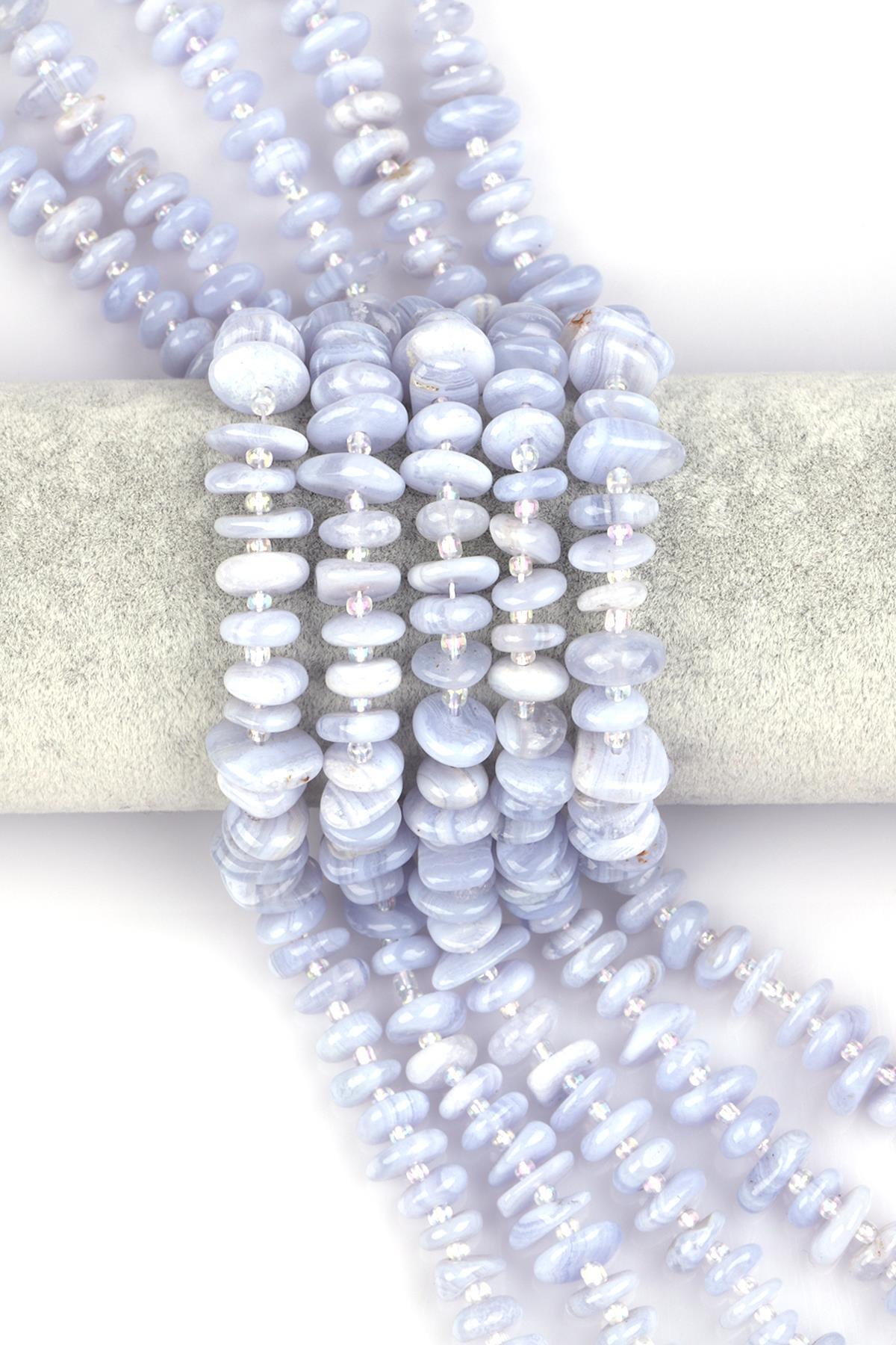 Mavi Dantelli Akik Doğal Taş Saçaklı Kırıktaş Dizi