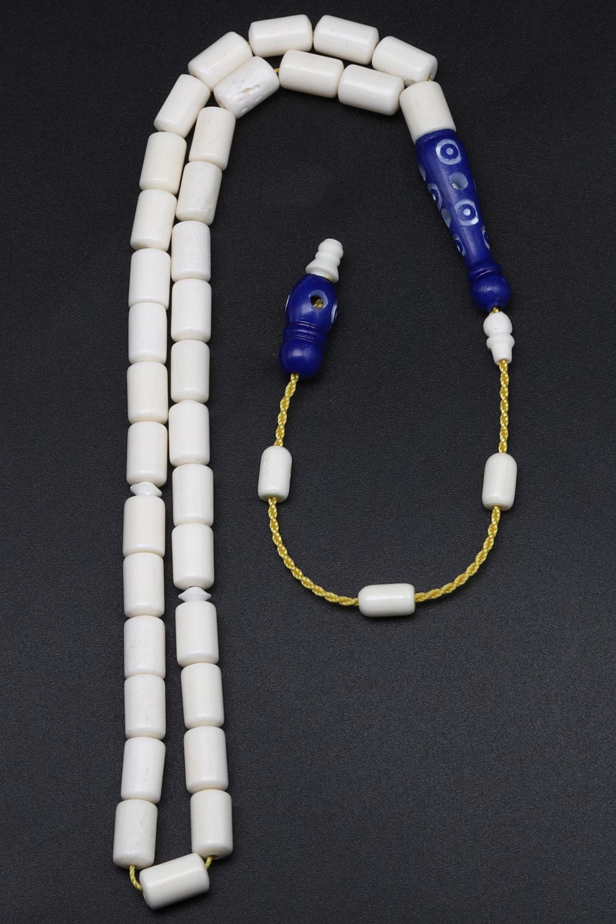 Mavi İmameli Kemik Tesbih 6 x 9 mm Silindir Kesim