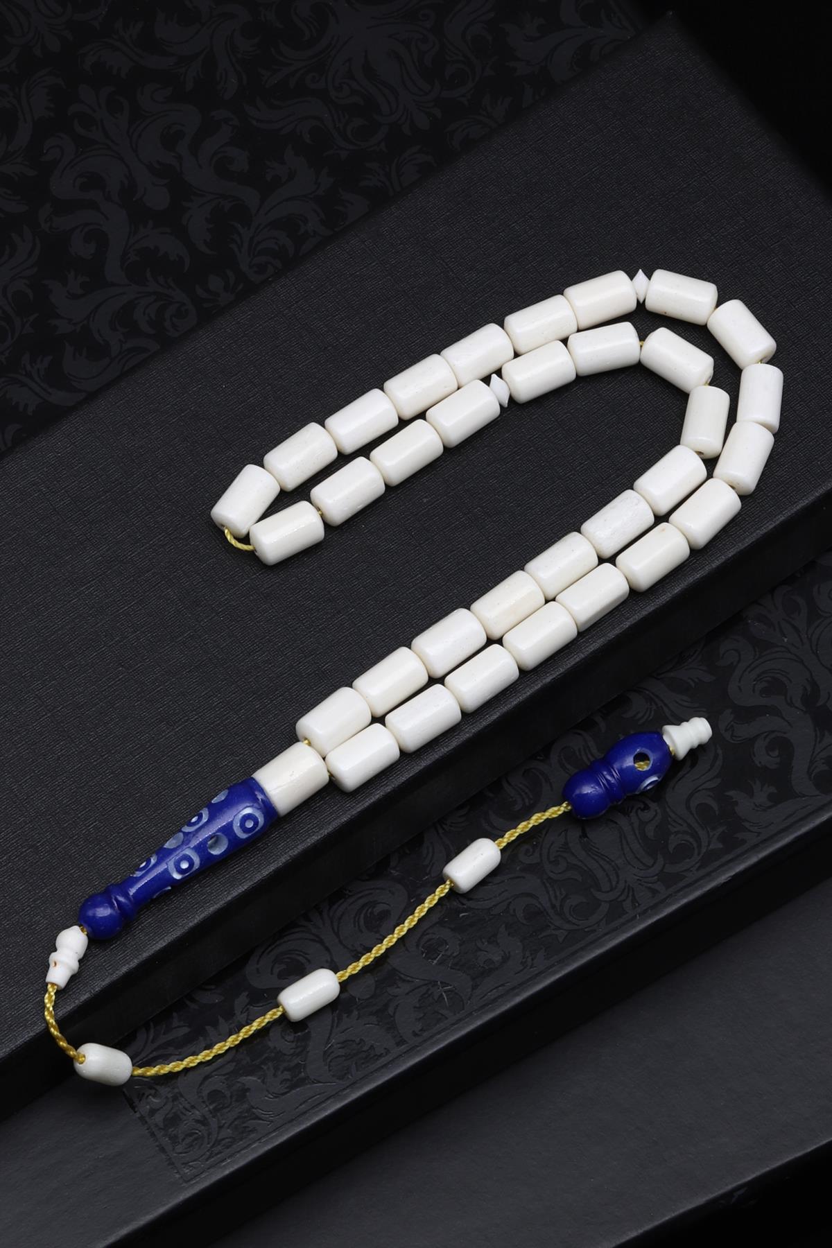 Mavi İmameli Kemik Tesbih 6 x 9 mm Silindir Kesim