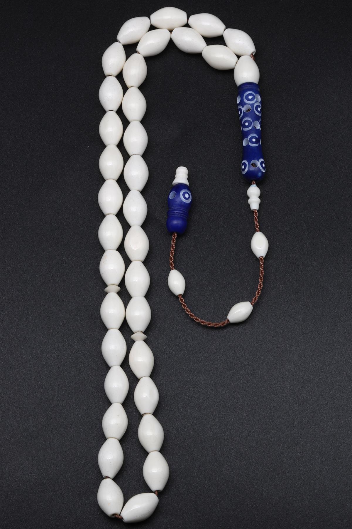 Mavi İmameli Kemik Tesbih 7 x 11 mm Arpa Kesim