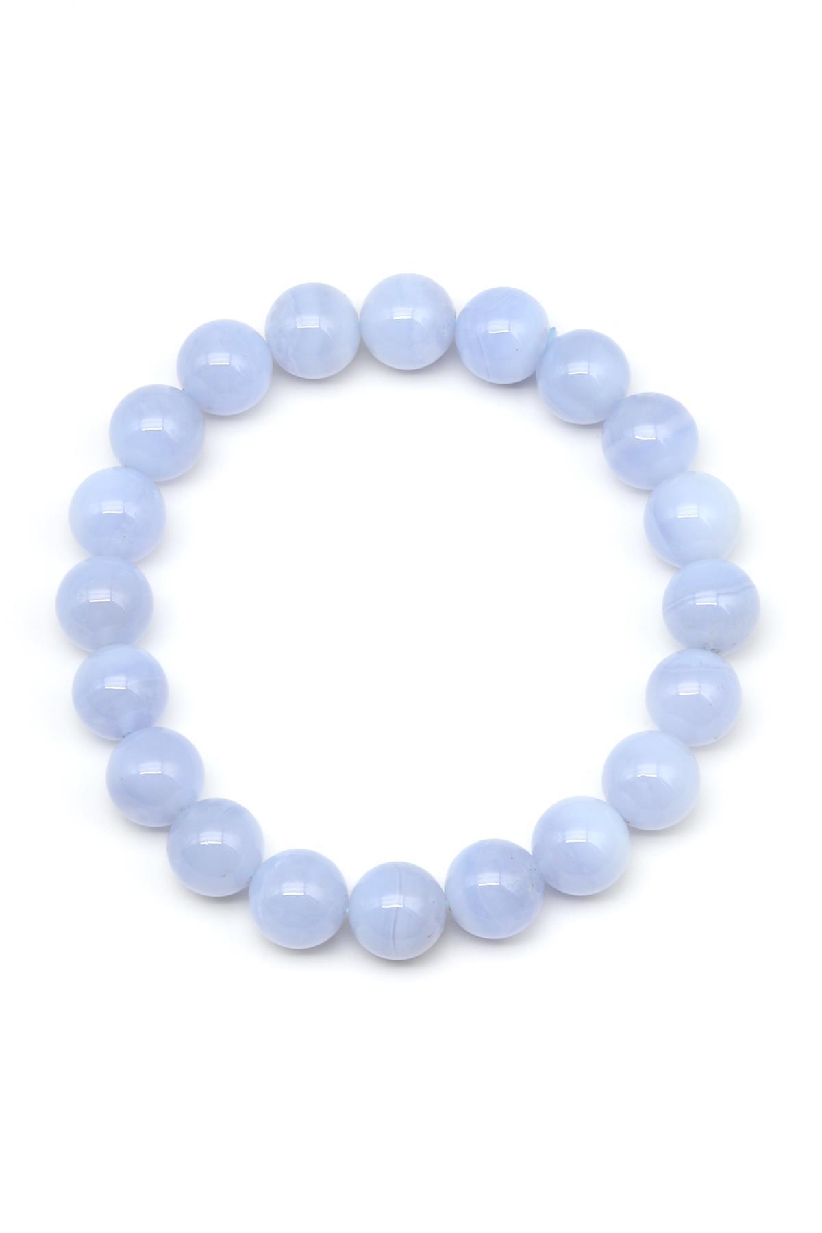 Mavi Kalsedon Doğal Taş Bileklik 10 mm Küre Kesim