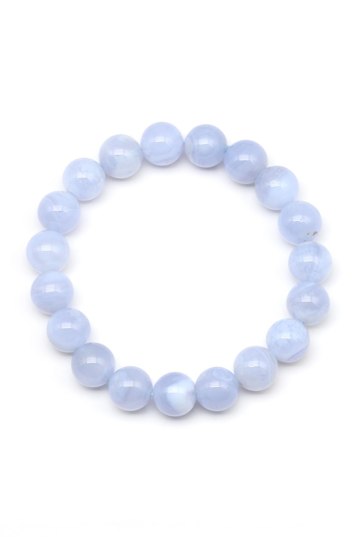 Mavi Kalsedon Doğal Taş Bileklik 11 mm Küre Kesim