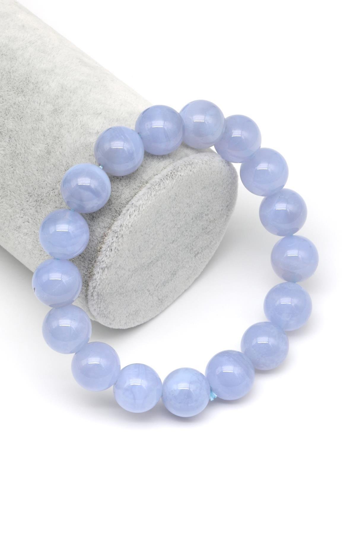 Mavi Kalsedon Doğal Taş Bileklik 12 mm Küre Kesim