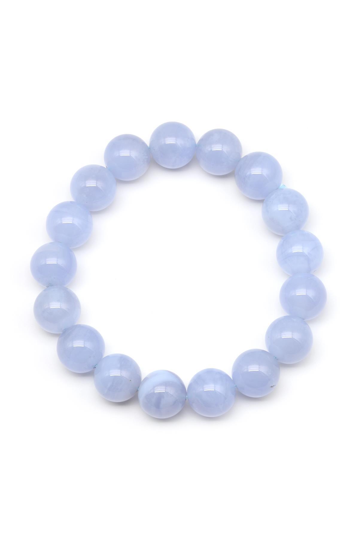 Mavi Kalsedon Doğal Taş Bileklik 12 mm Küre Kesim