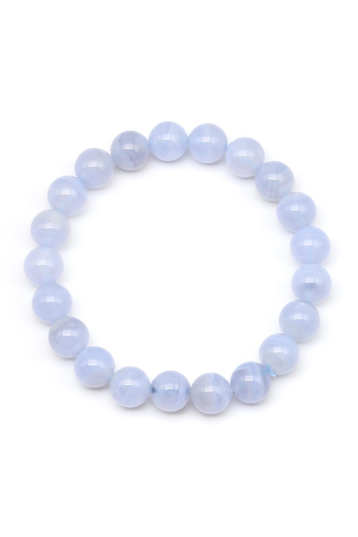 Mavi Kalsedon Doğal Taş Bileklik 8 mm Küre Kesim