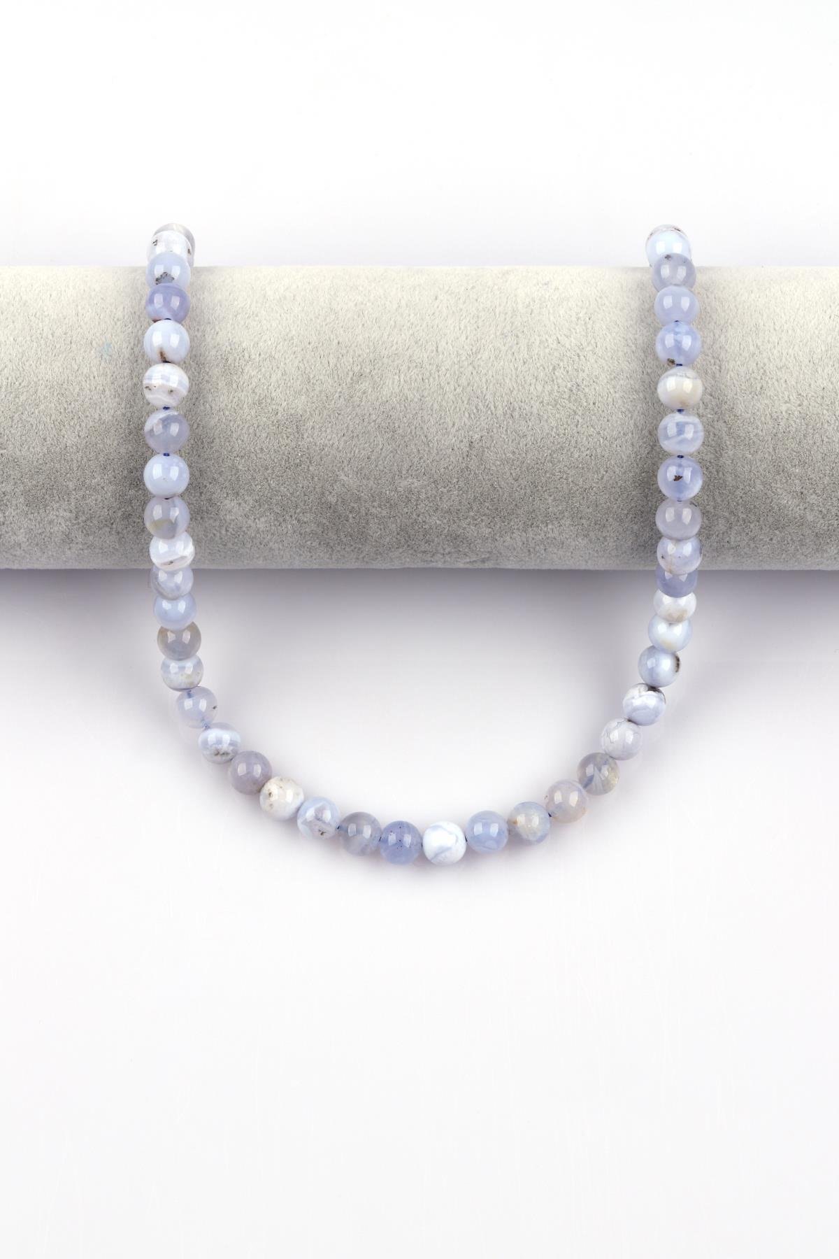 Mavi Kalsedon Doğal Taş Dizi 8 mm Küre Kesim