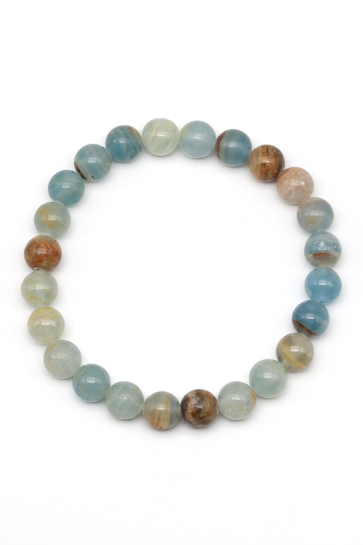 Mavi Kalsit Doğal Taş Bileklik 8 mm Küre Kesim