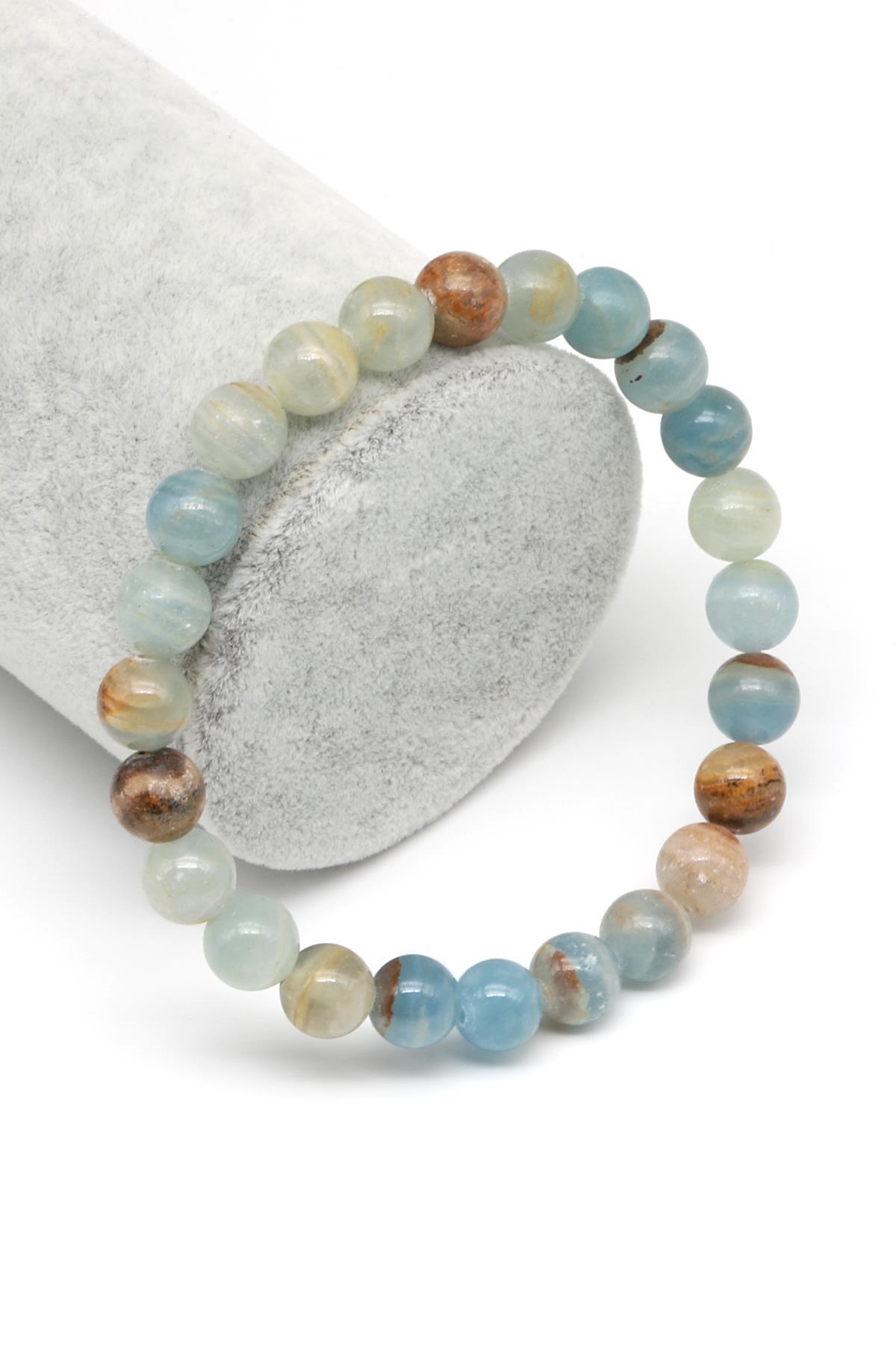 Mavi Kalsit Doğal Taş Bileklik 8 mm Küre Kesim