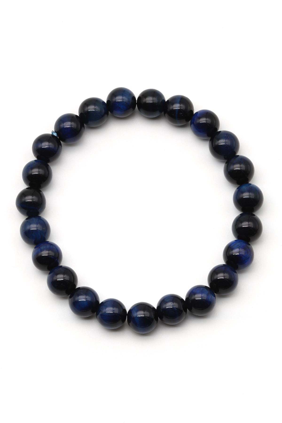 Mavi Kaplan Gözü Doğal Taş Bileklik 8 mm Küre Kesim