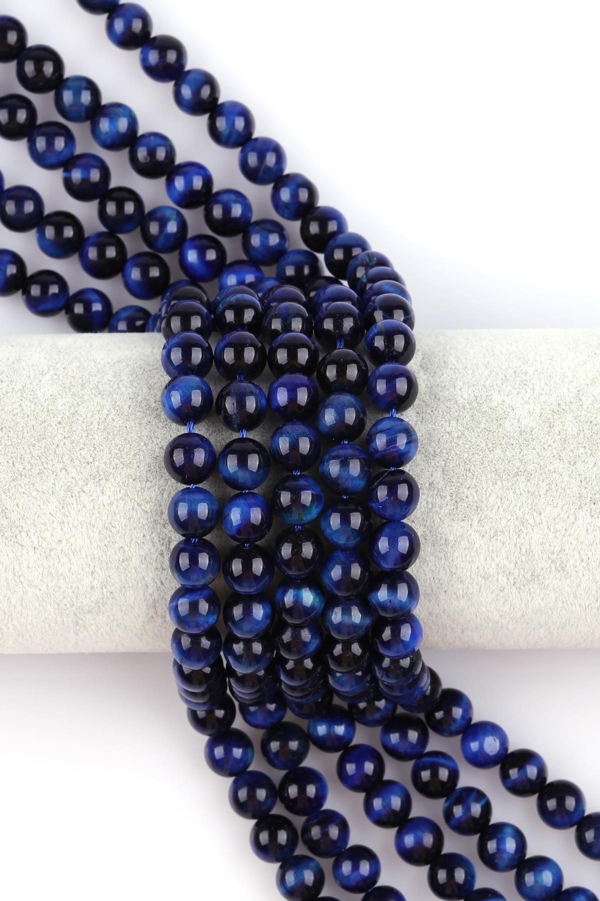 Mavi Kaplan Gözü Doğal Taş Dizi 8 mm Küre Kesim