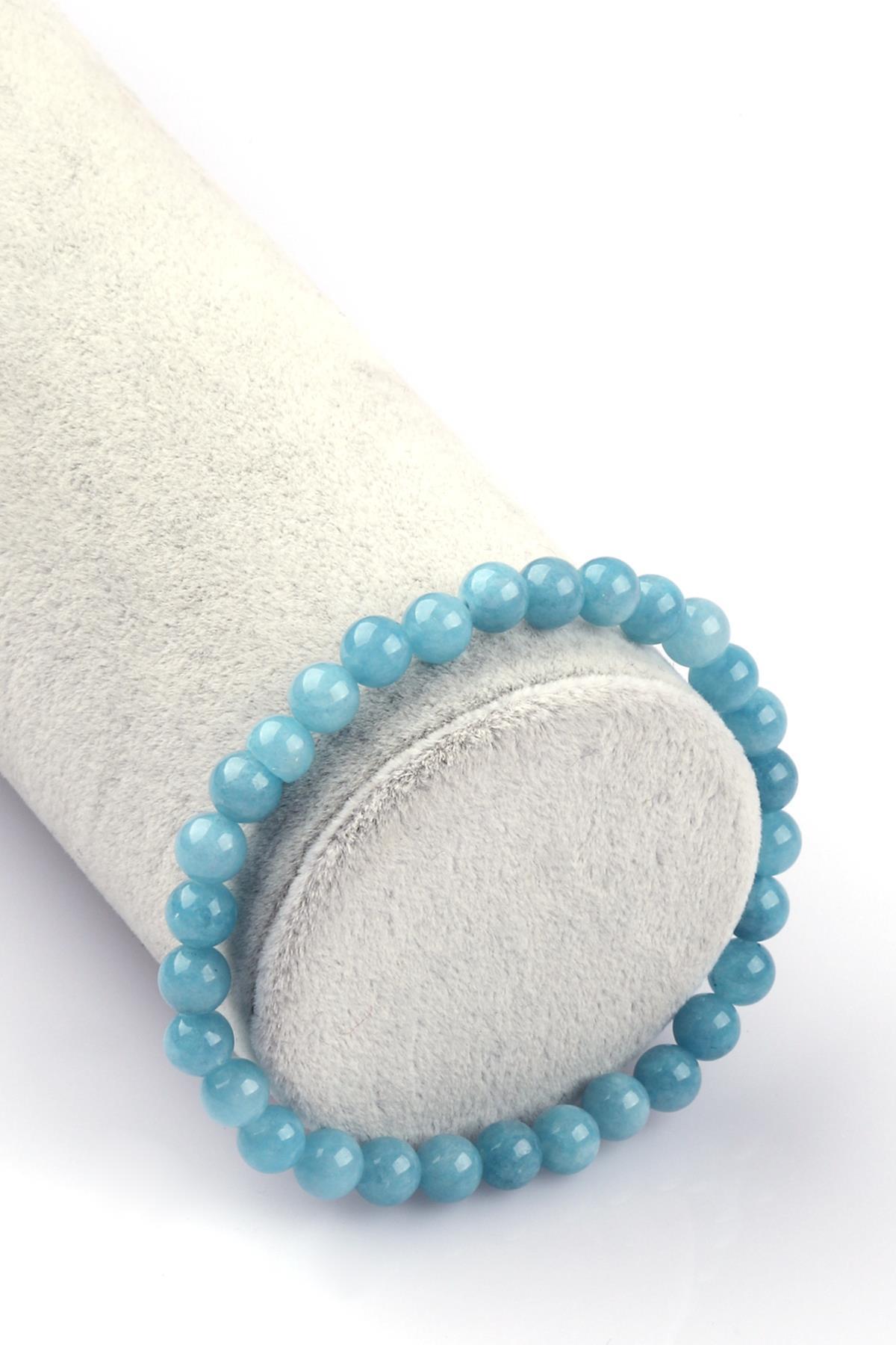 Mavi Kuvars Doğal Taş Bileklik 6mm Küre Kesim