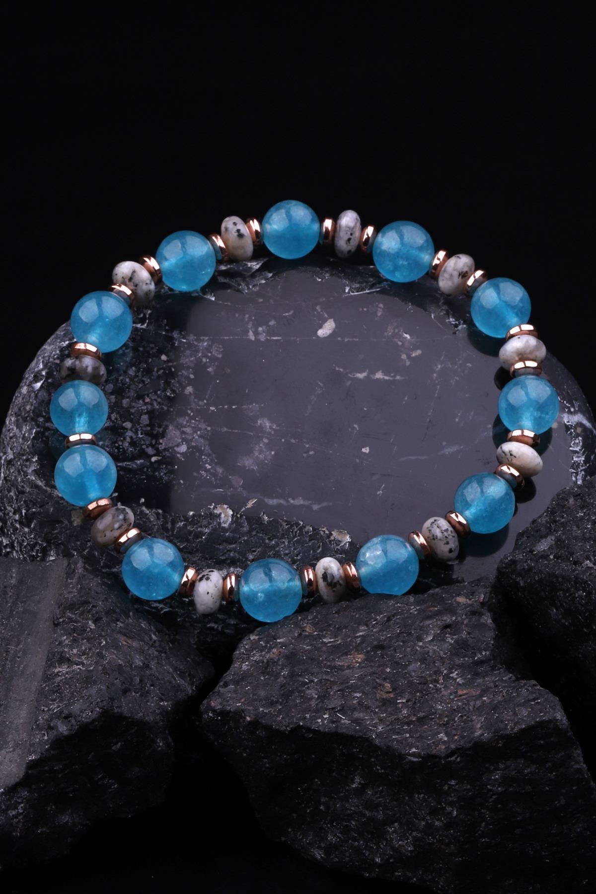 Mavi Kuvars - Jade - Hematit Doğal Taş Tasarım Bileklik