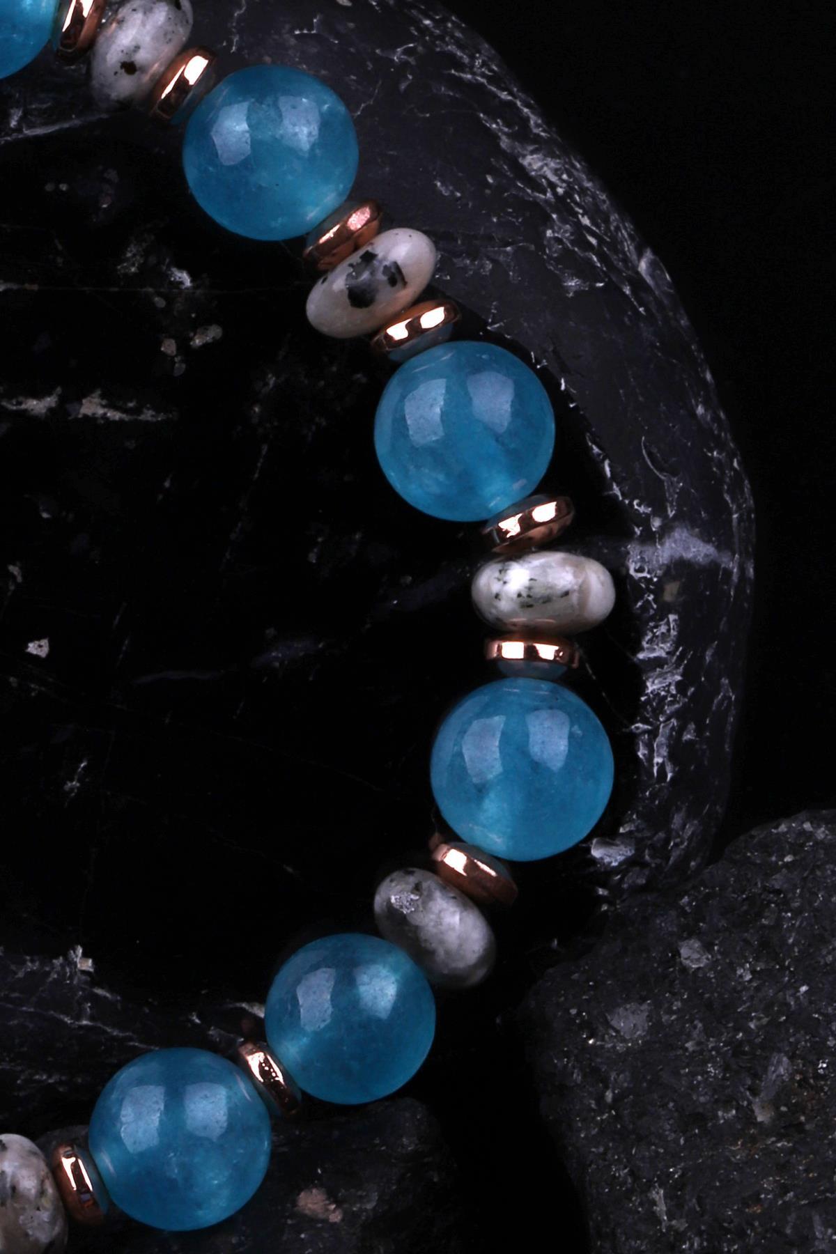 Mavi Kuvars - Jade - Hematit Doğal Taş Tasarım Bileklik