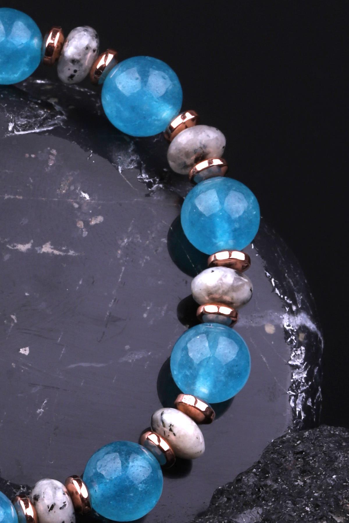 Mavi Kuvars - Jasper - Hematit Doğal Taş Tasarım Bileklik 