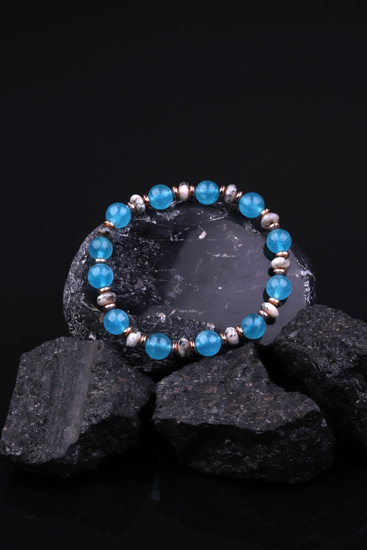 Mavi Kuvars - Jasper - Hematit Doğal Taş Tasarım Bileklik 