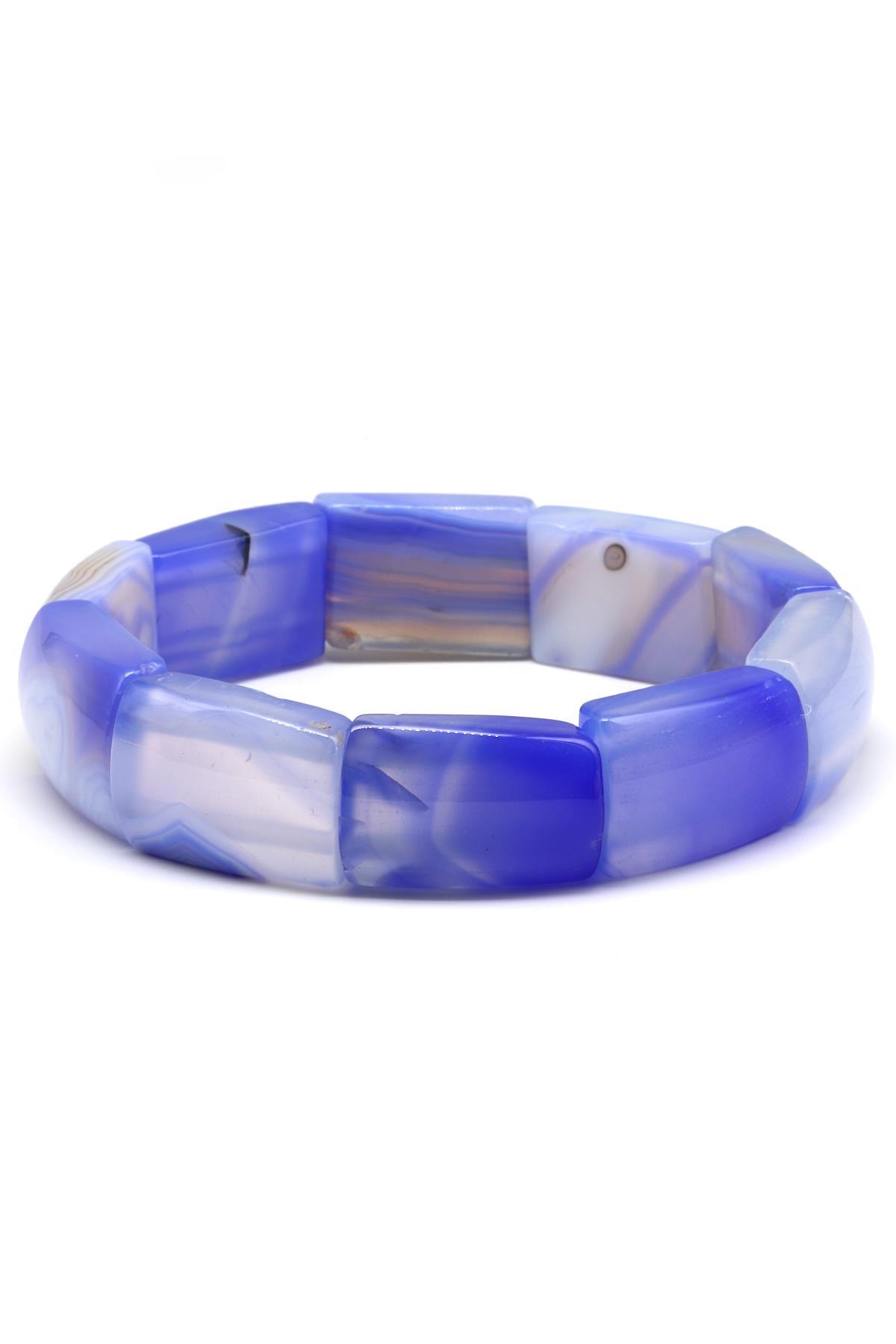 Mavi Madagaskar Akik Doğal Taş Bileklik 15 x 23 mm Özel Kesim